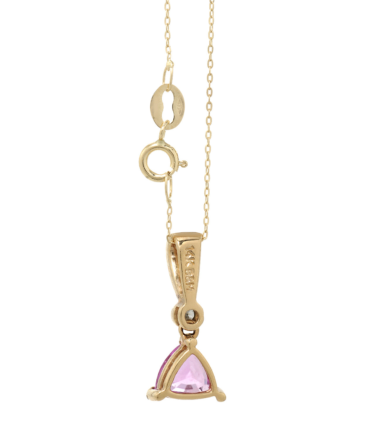 1.09 ctw Natural Pink Sapphire, Opal and Diamond 14k Gold Triangle Pendant With Chain View 2
