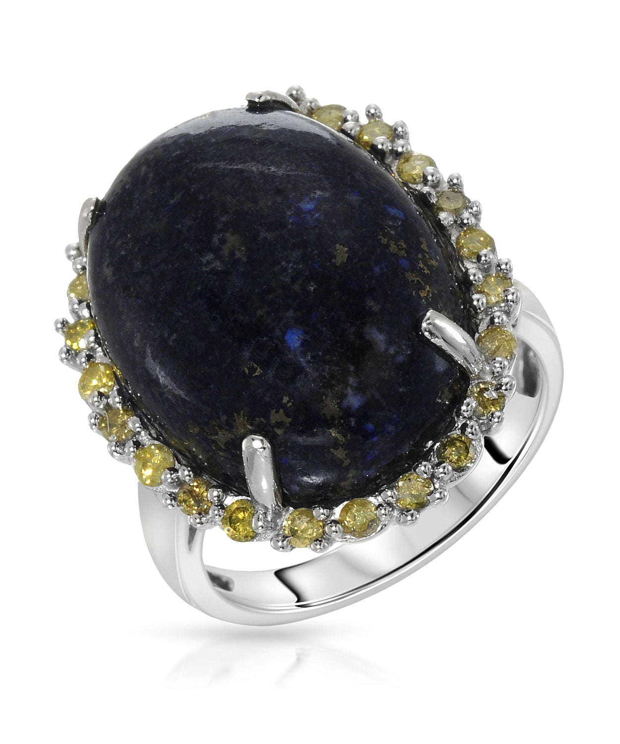 18.98 ctw Natural Lapis Lazuli and Fancy Yellow Diamond 14k Gold Bold Cocktail Ring View 1