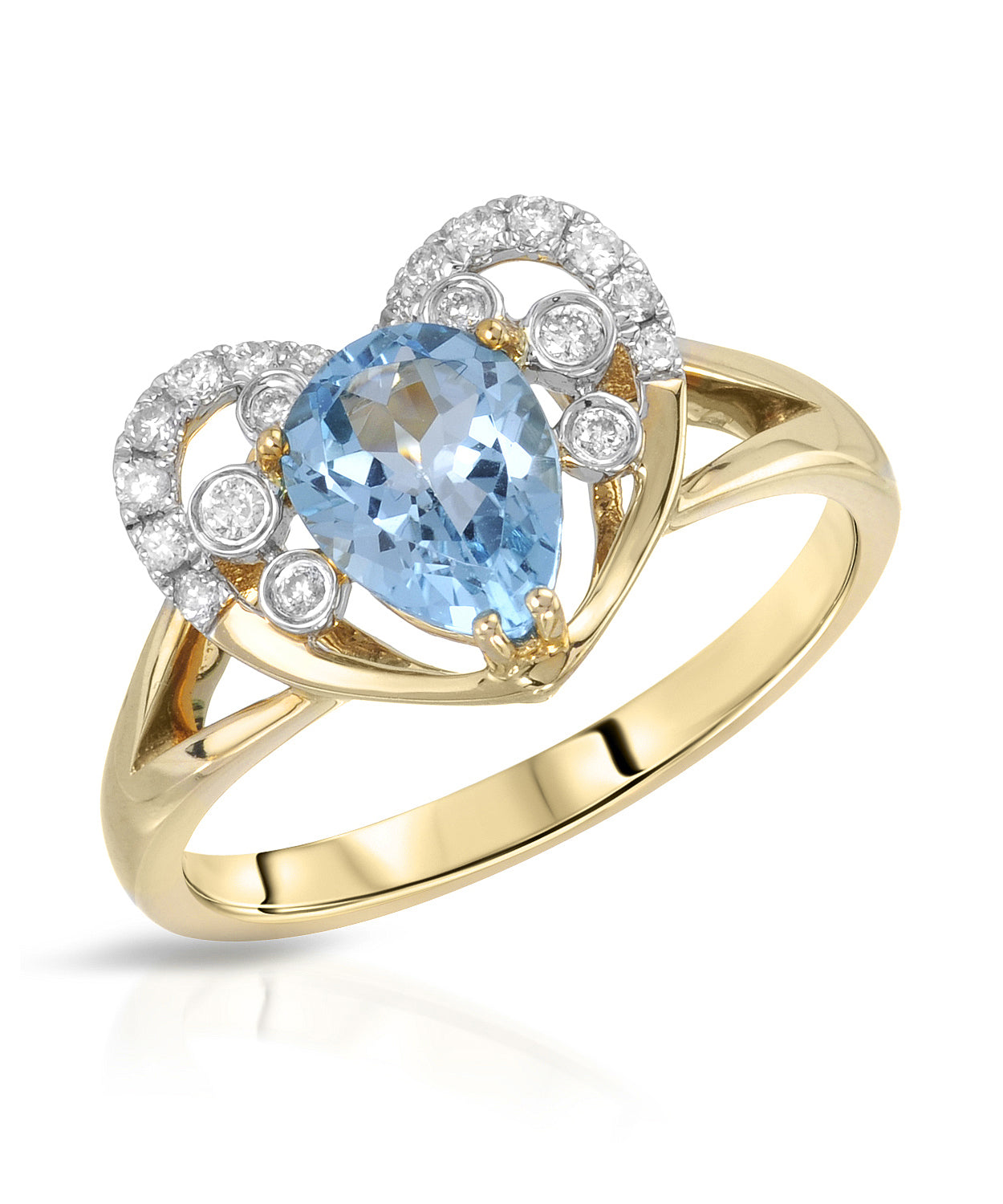 1.35 ctw Natural Sky Blue Topaz and Diamond 14k Gold Heart Ring View 1
