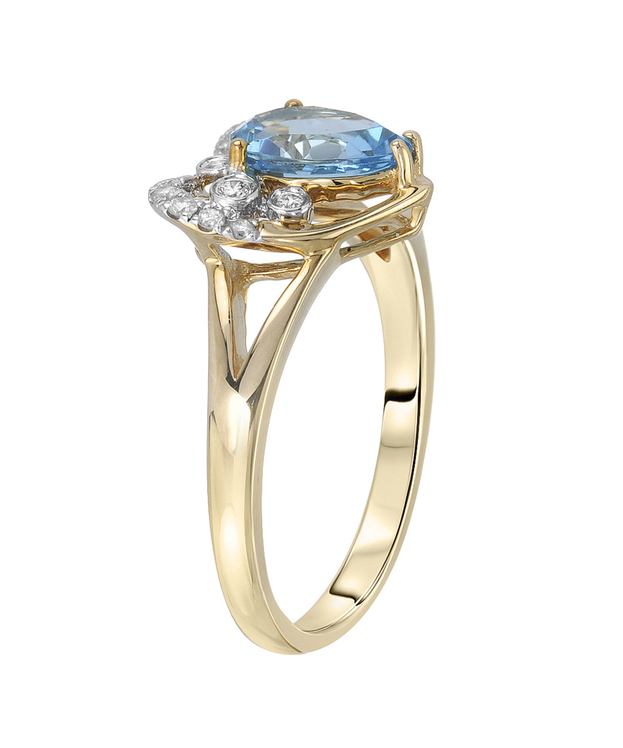1.35 ctw Natural Sky Blue Topaz and Diamond 14k Gold Heart Ring View 2