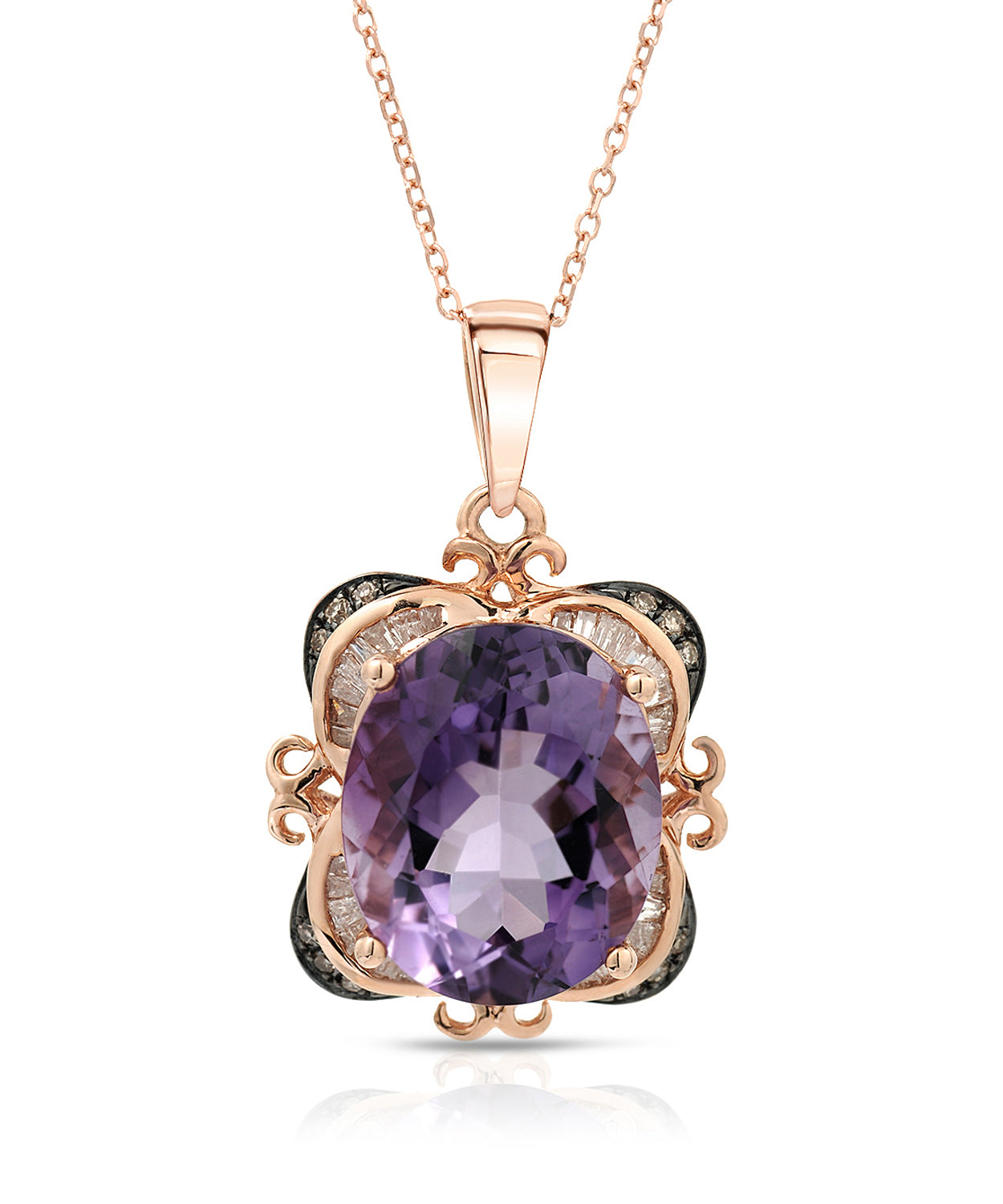 5.00 ctw Natural Amethyst and Diamond 14k Gold Victorian Style Pendant With Chain View 1