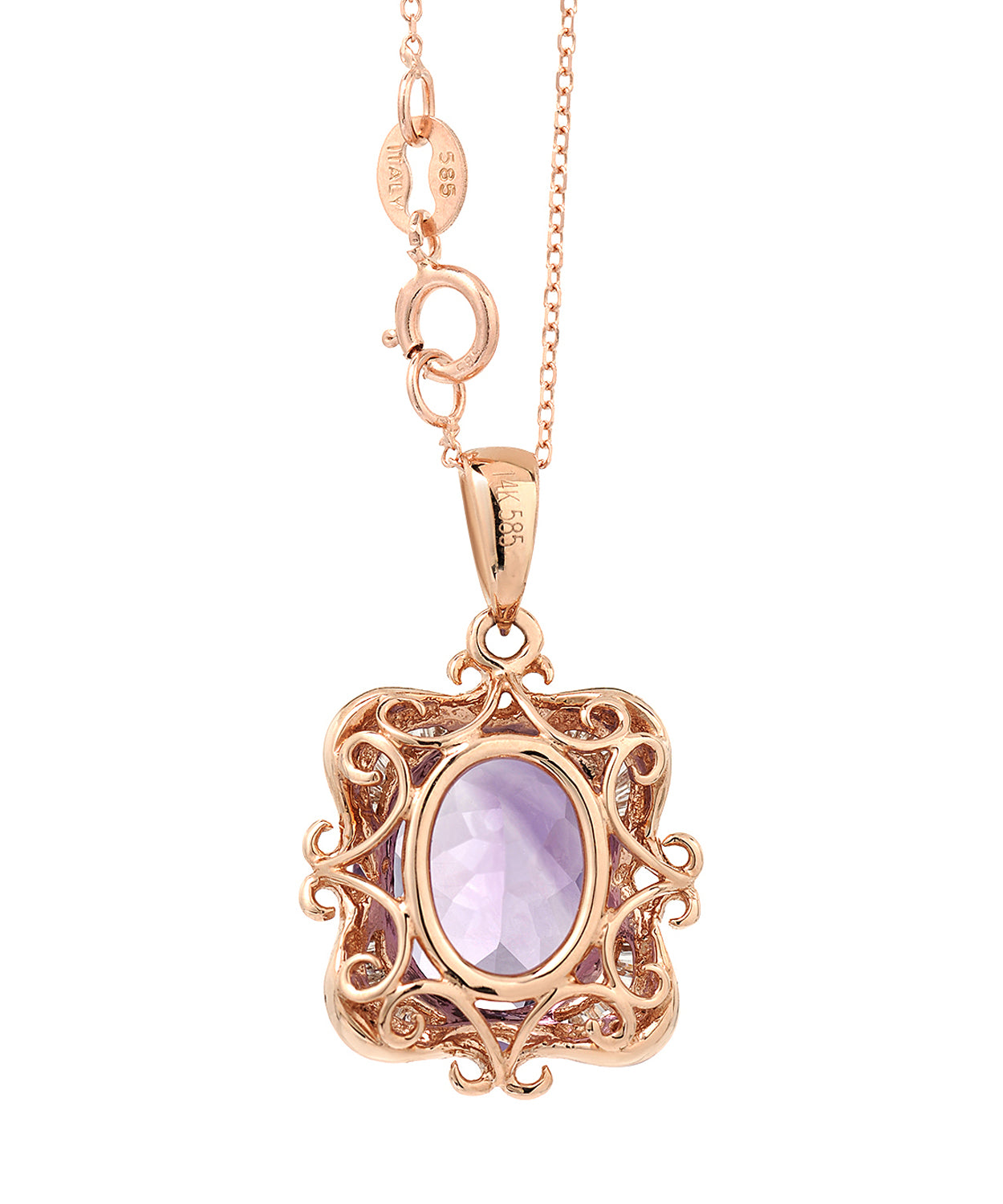 5.00 ctw Natural Amethyst and Diamond 14k Gold Victorian Style Pendant With Chain View 2