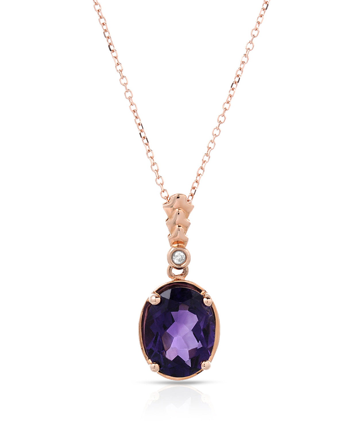 1.66 ctw Natural Amethyst and Diamond 14k Gold Oval Pendant With Chain View 1