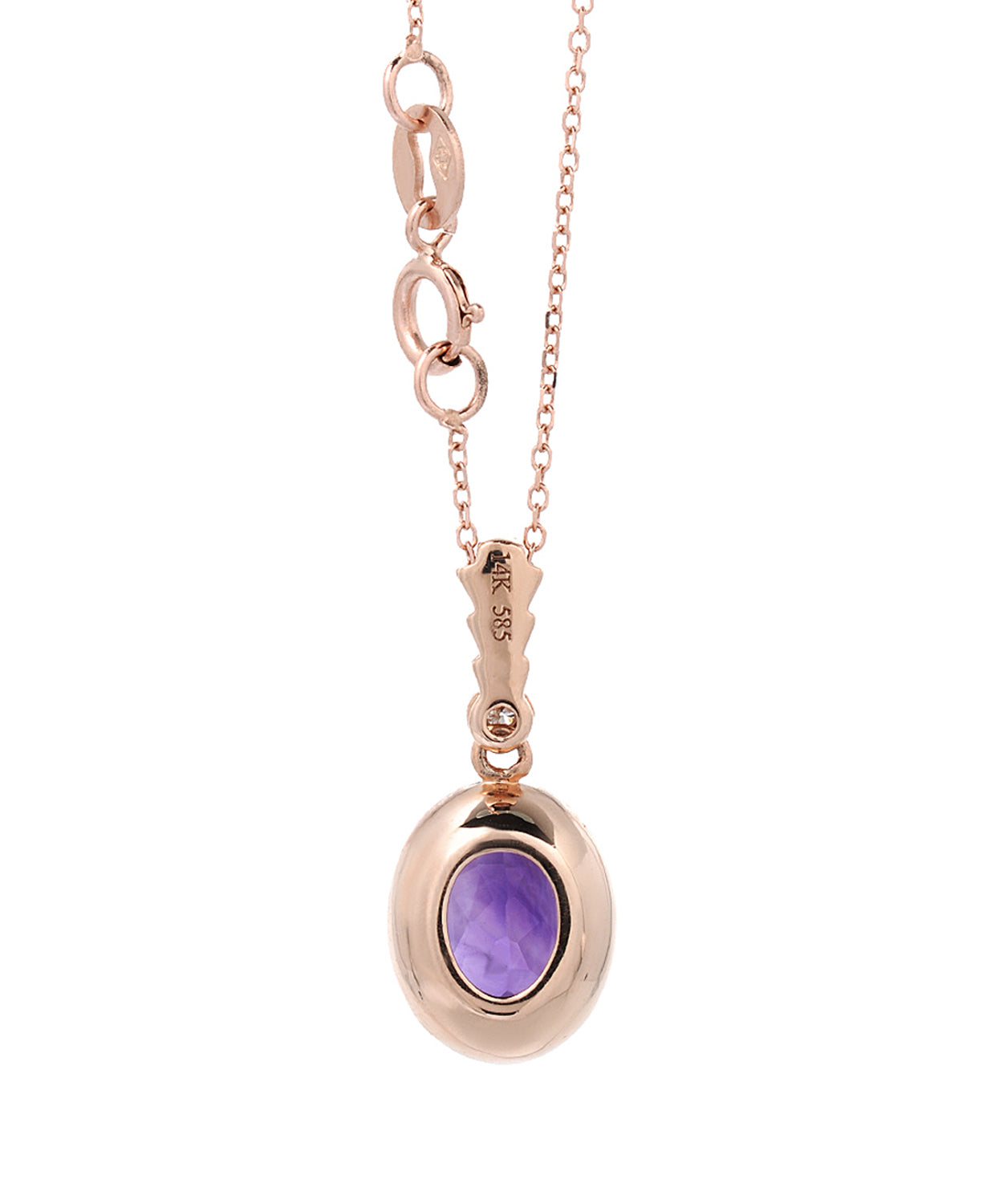 1.66 ctw Natural Amethyst and Diamond 14k Gold Oval Pendant With Chain View 2