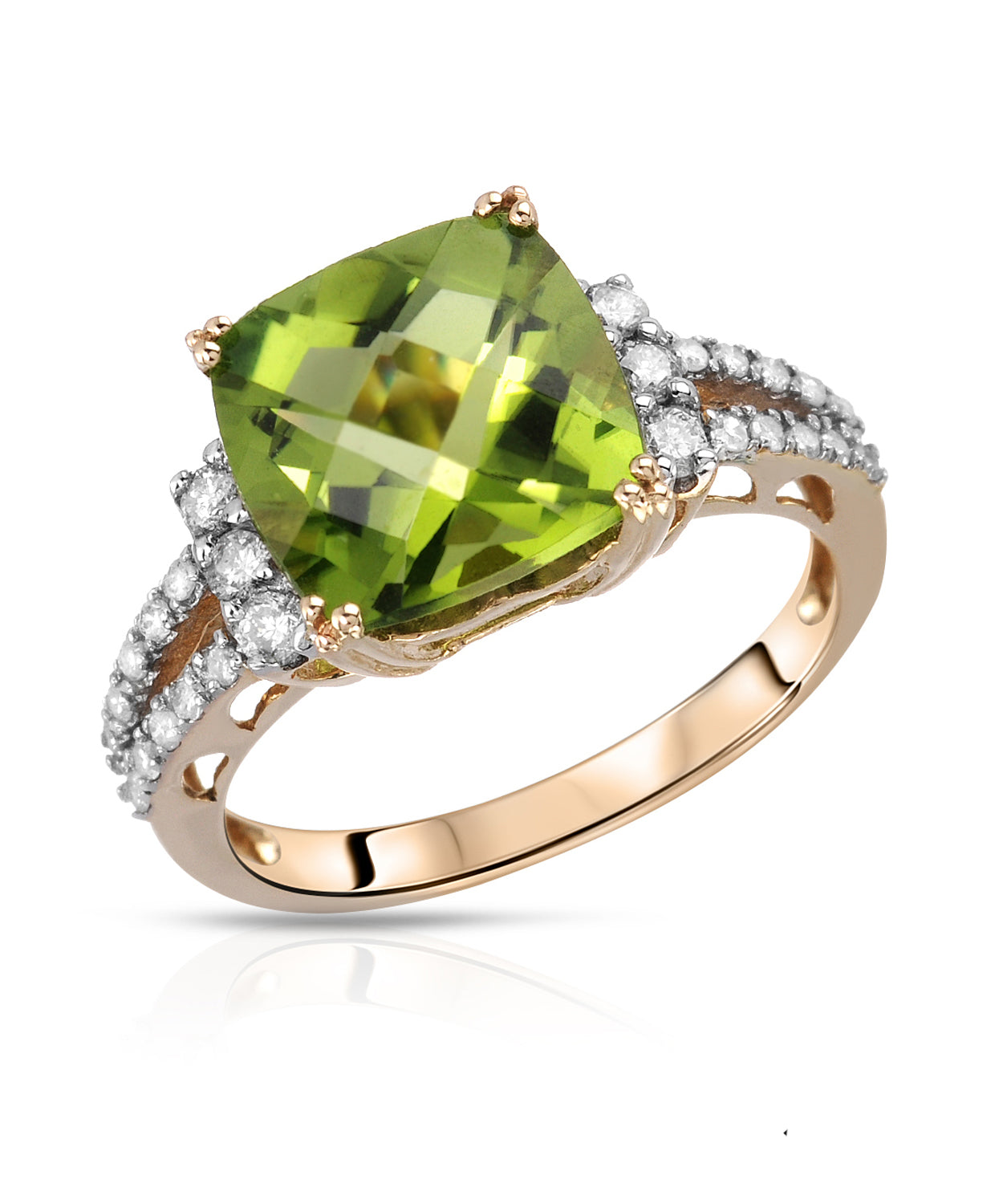 4.57 ctw Natural Lime Peridot and Diamond 14k Gold Split Shank Ring View 1