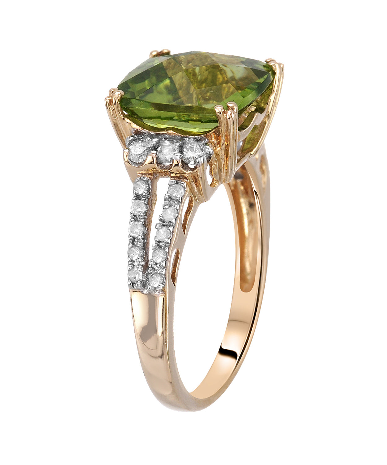 4.57 ctw Natural Lime Peridot and Diamond 14k Gold Split Shank Ring View 2