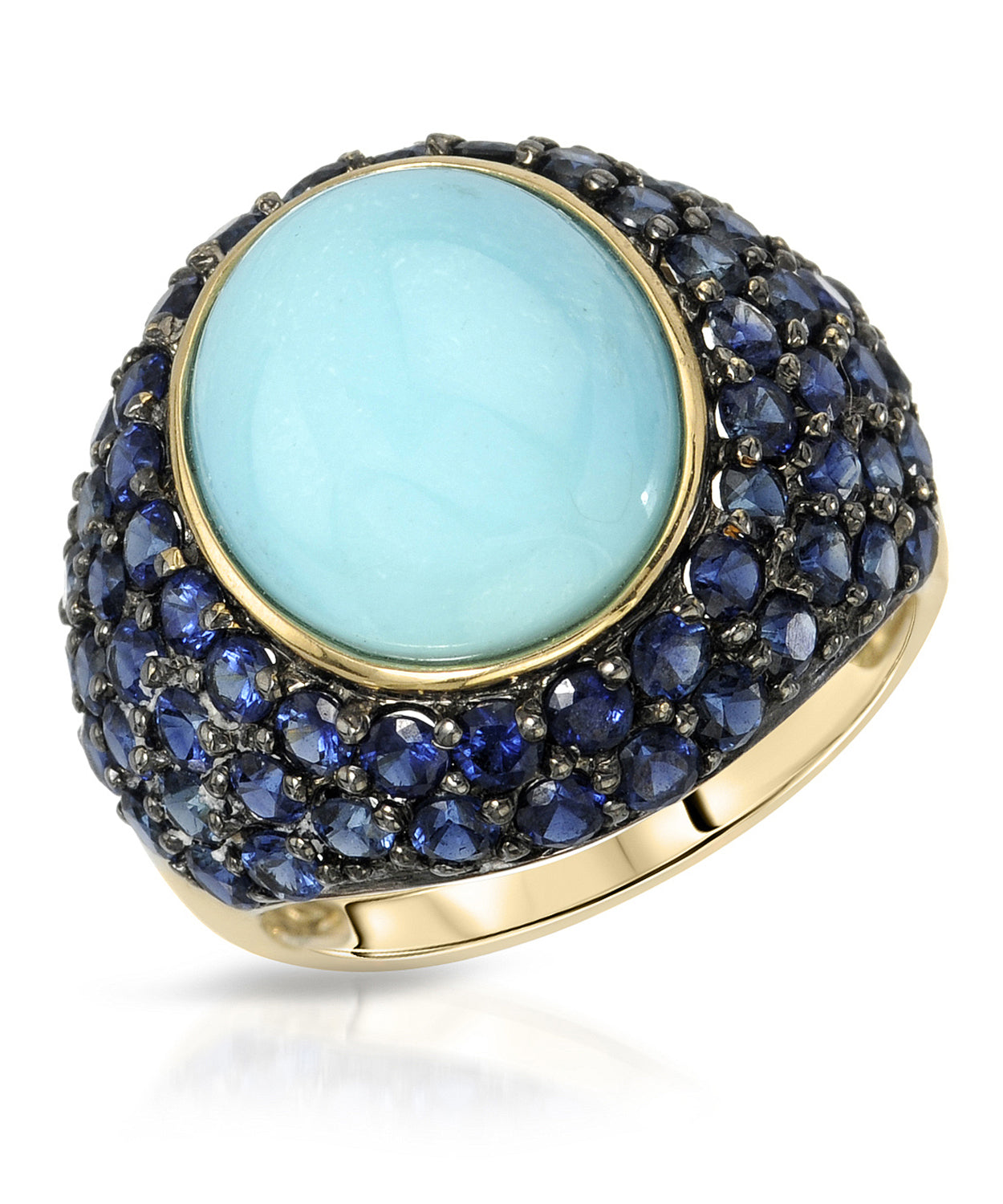 11.69 ctw Natural Turquoise and Royal Blue Sapphire 14k Gold Bold Cocktail Ring View 1
