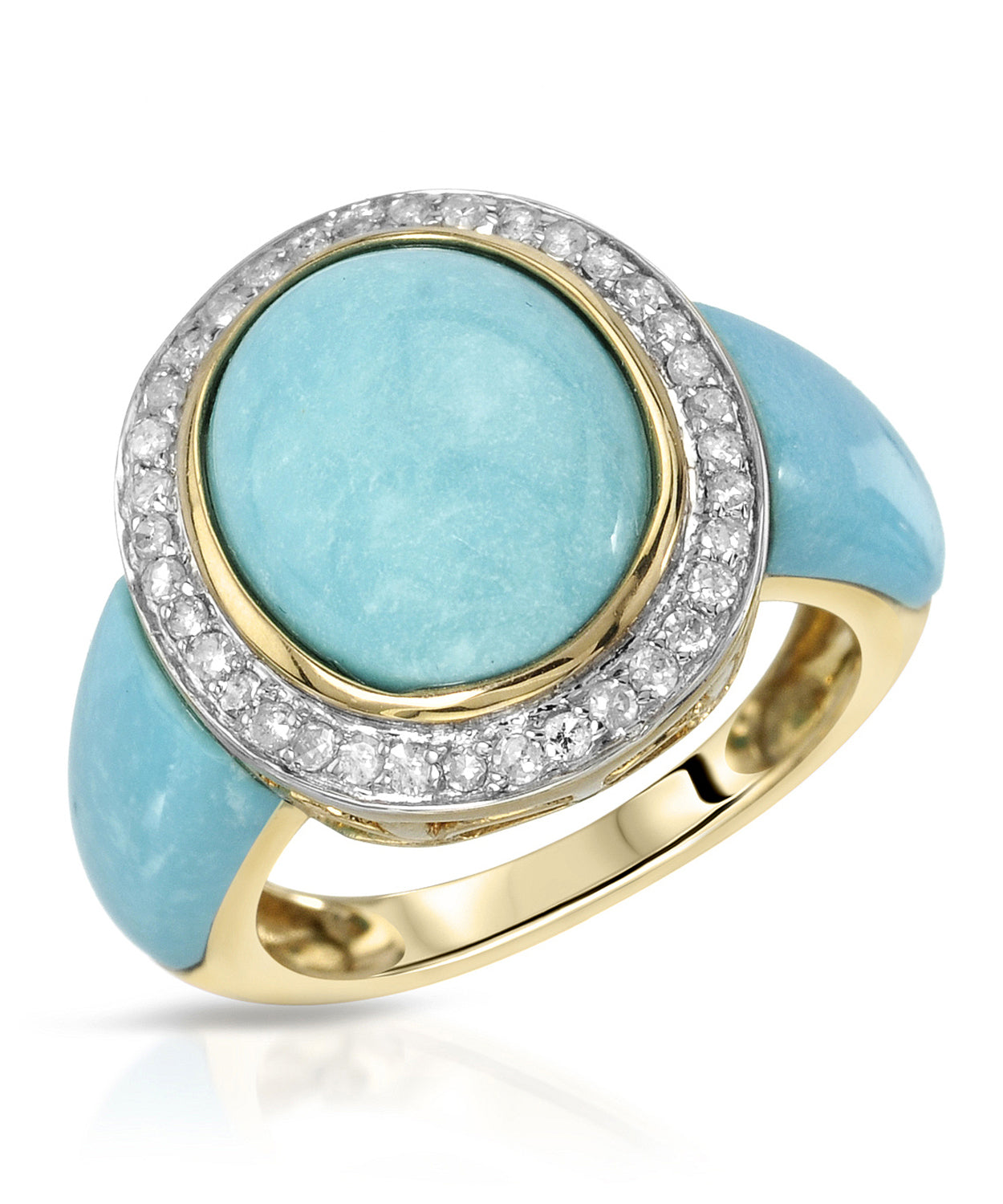7.69 ctw Natural Turquoise and Diamond 14k Gold Right Hand Ring View 1