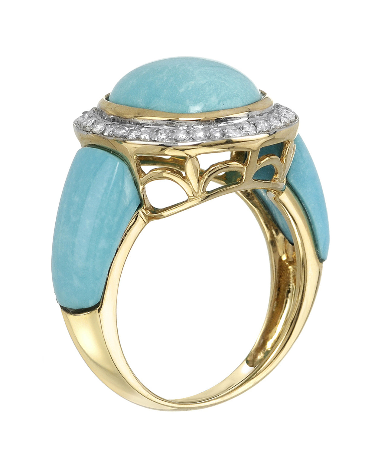 7.69 ctw Natural Turquoise and Diamond 14k Gold Right Hand Ring View 2