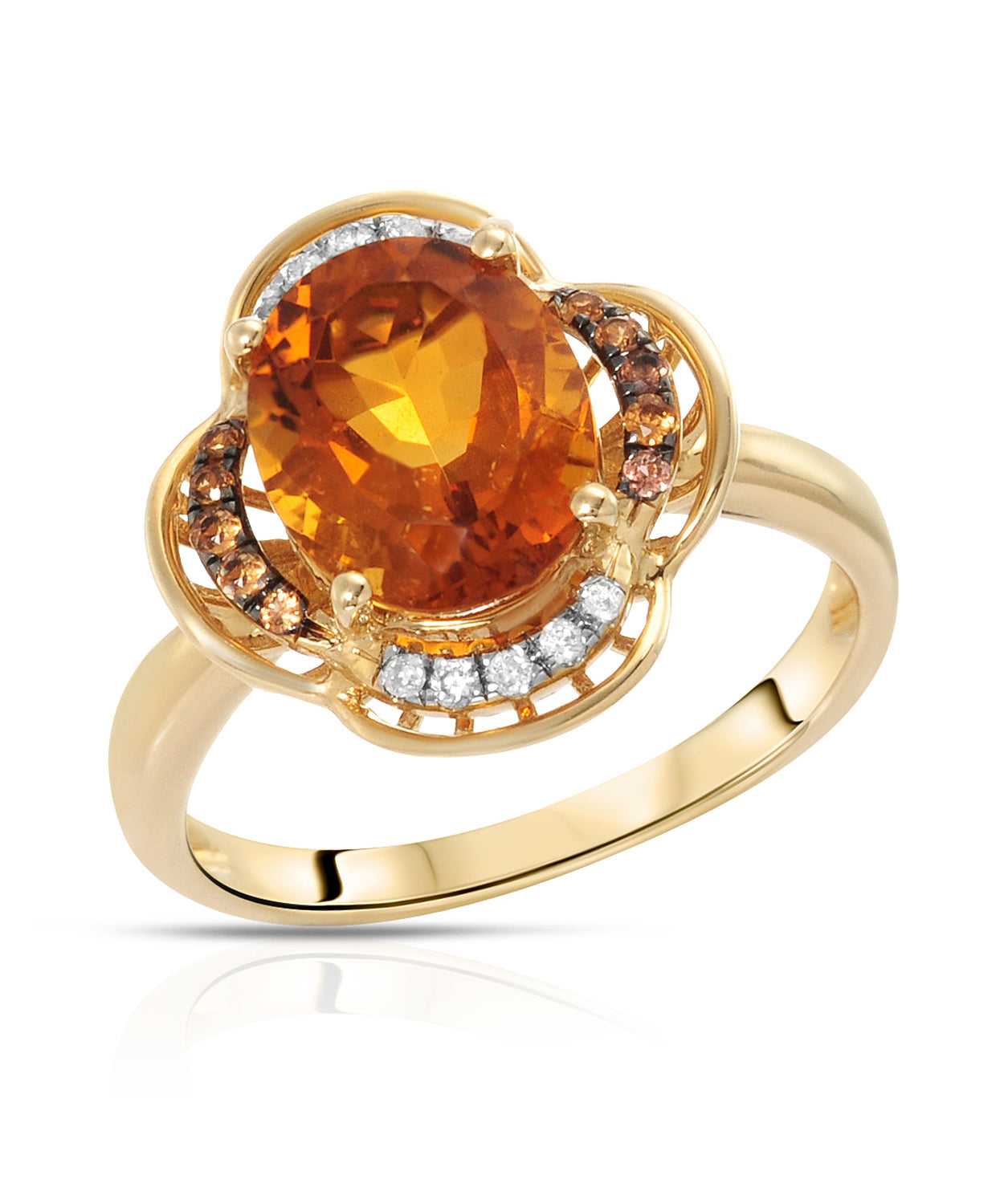 2.77 ctw Natural Madiera Citrine, Orange Sapphire and Diamond 14k Gold Flower Ring View 1