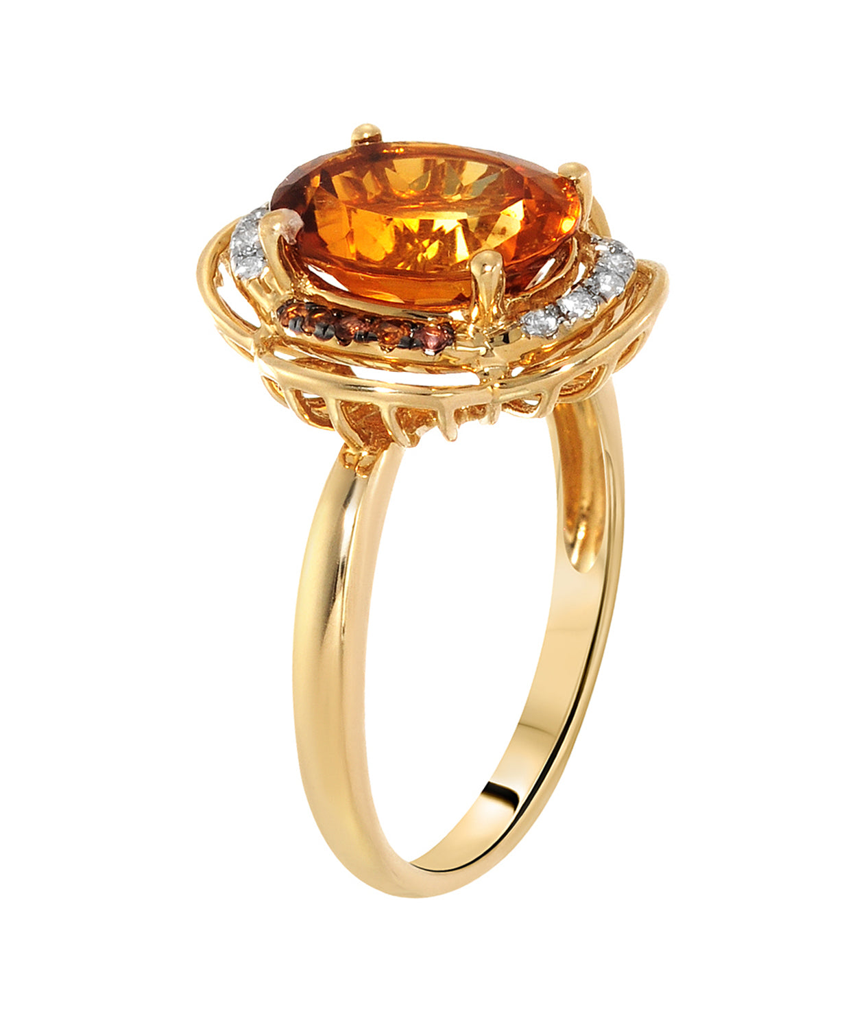 2.77 ctw Natural Madiera Citrine, Orange Sapphire and Diamond 14k Gold Flower Ring View 2