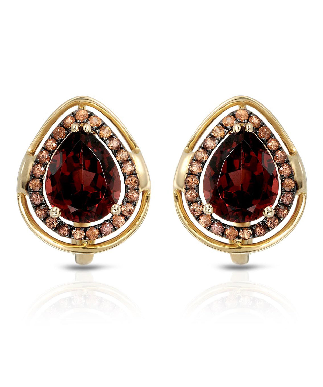 5.17 ctw Natural Spicy Red Garnet and Orange Sapphire 14k Yellow Gold Earrings View 1
