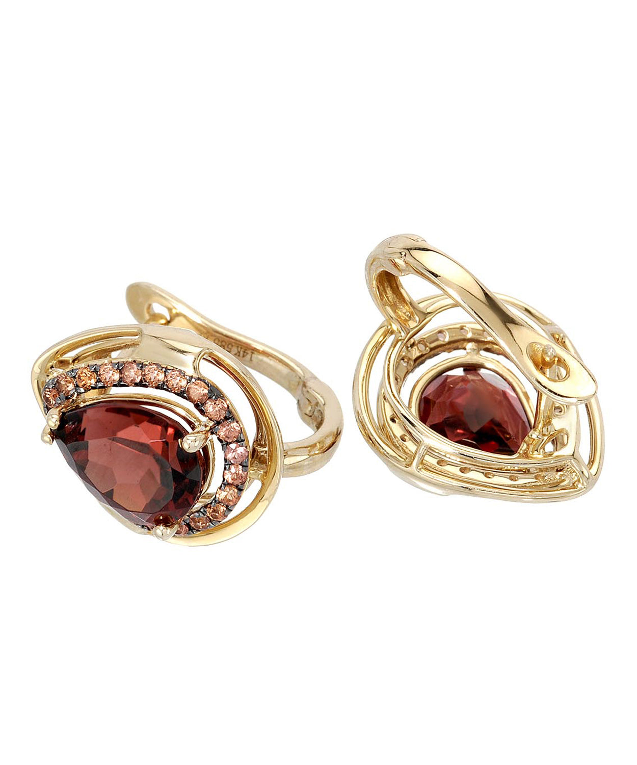 5.17 ctw Natural Spicy Red Garnet and Orange Sapphire 14k Yellow Gold Earrings View 2
