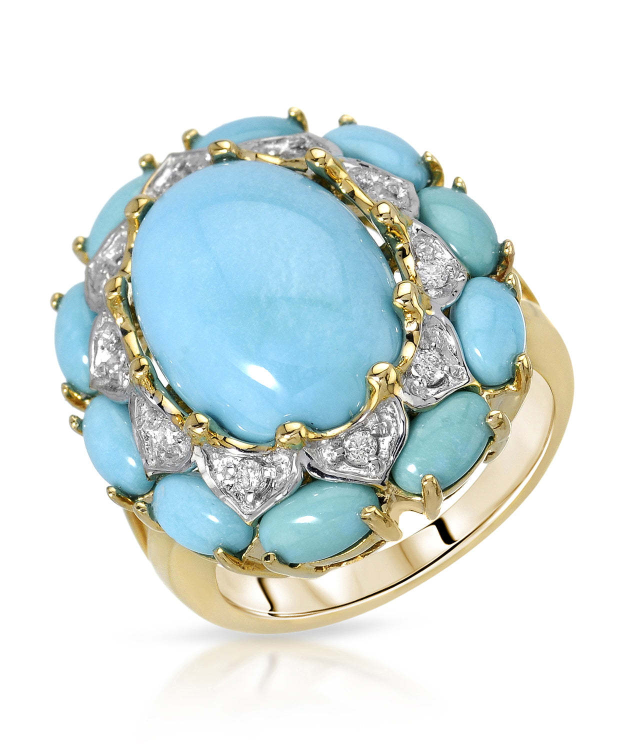 7.27 ctw Natural Turquoise and Diamond 14k Gold Victorian Style Cocktail Ring View 1