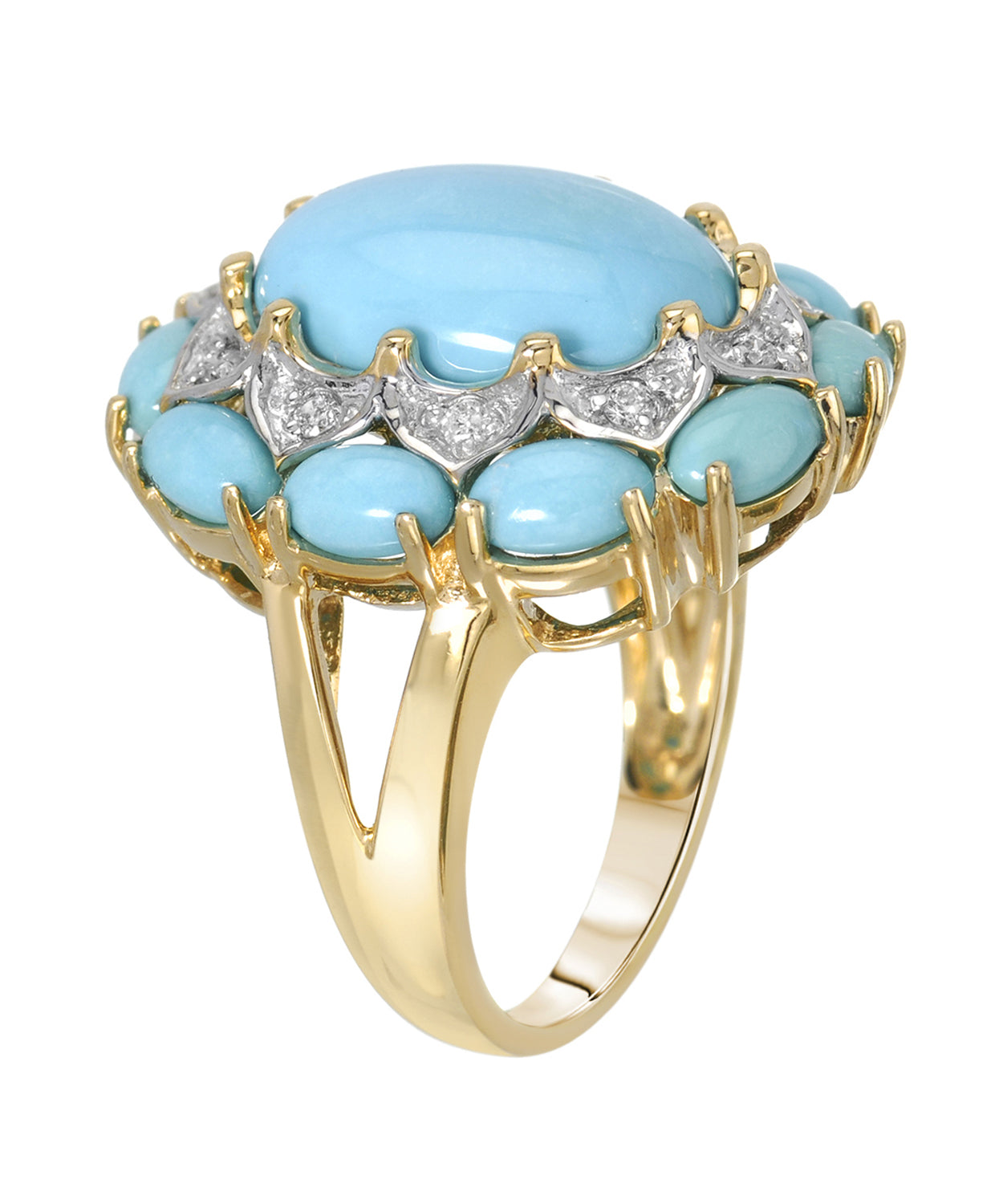 7.27 ctw Natural Turquoise and Diamond 14k Gold Victorian Style Cocktail Ring View 2