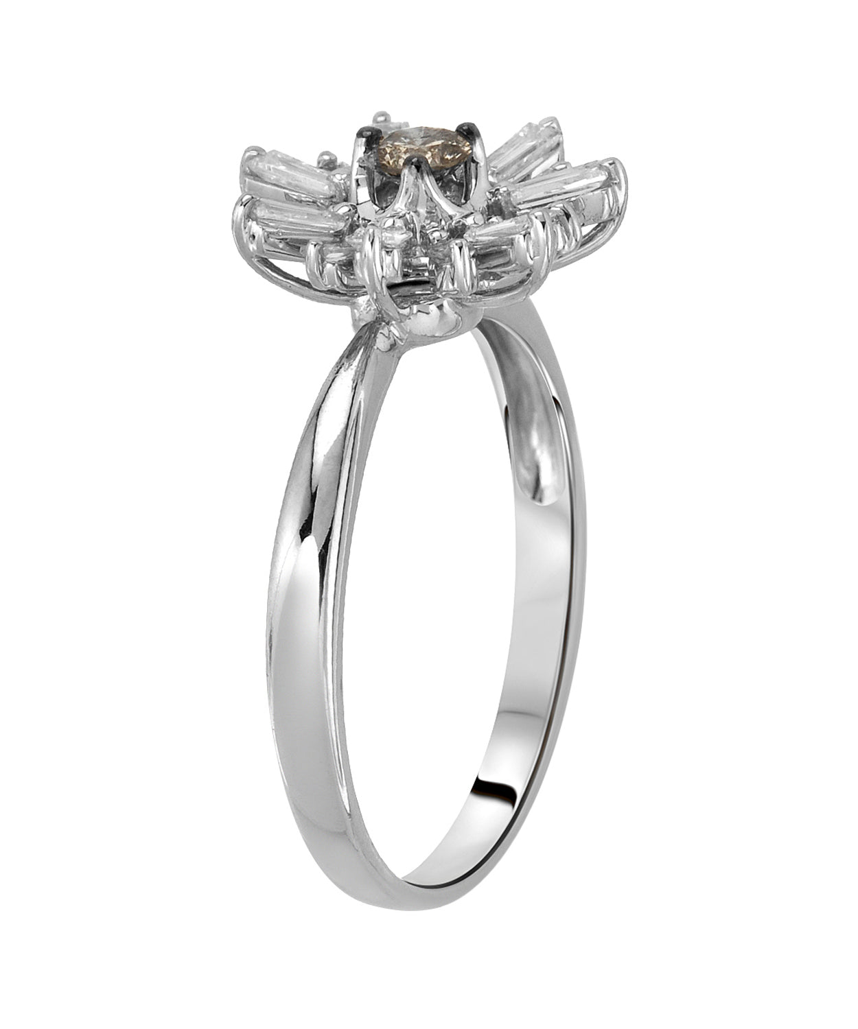 0.50 ctw Champagne and White Diamond 14k Gold Flower Right Hand Ring View 2
