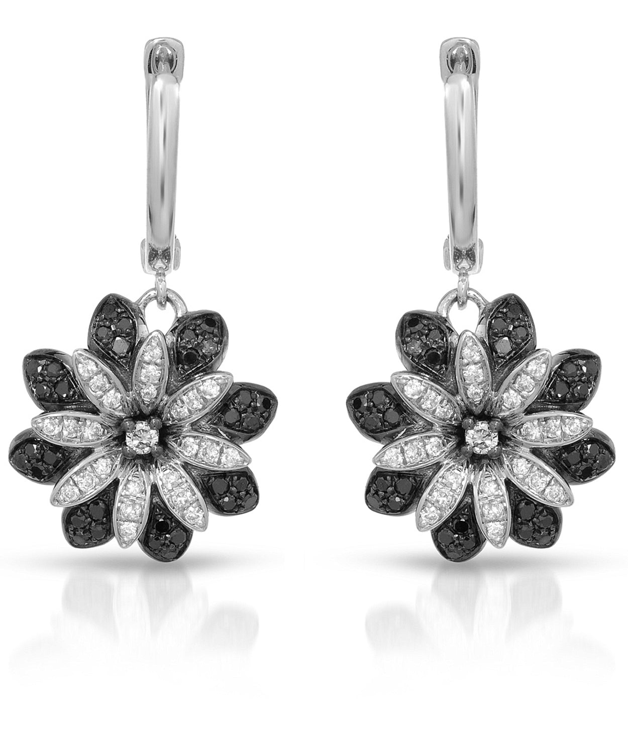 0.55 ctw Champagne and Black Diamond 14k Gold Flower Dangle Earrings View 1