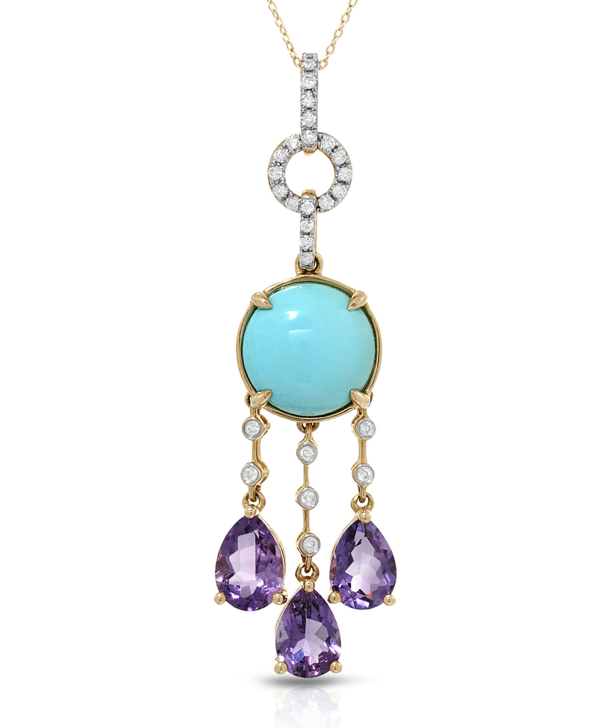 4.92 ctw Natural Turquoise, Amethyst and Diamond 14k Gold Pendant With Chain View 1