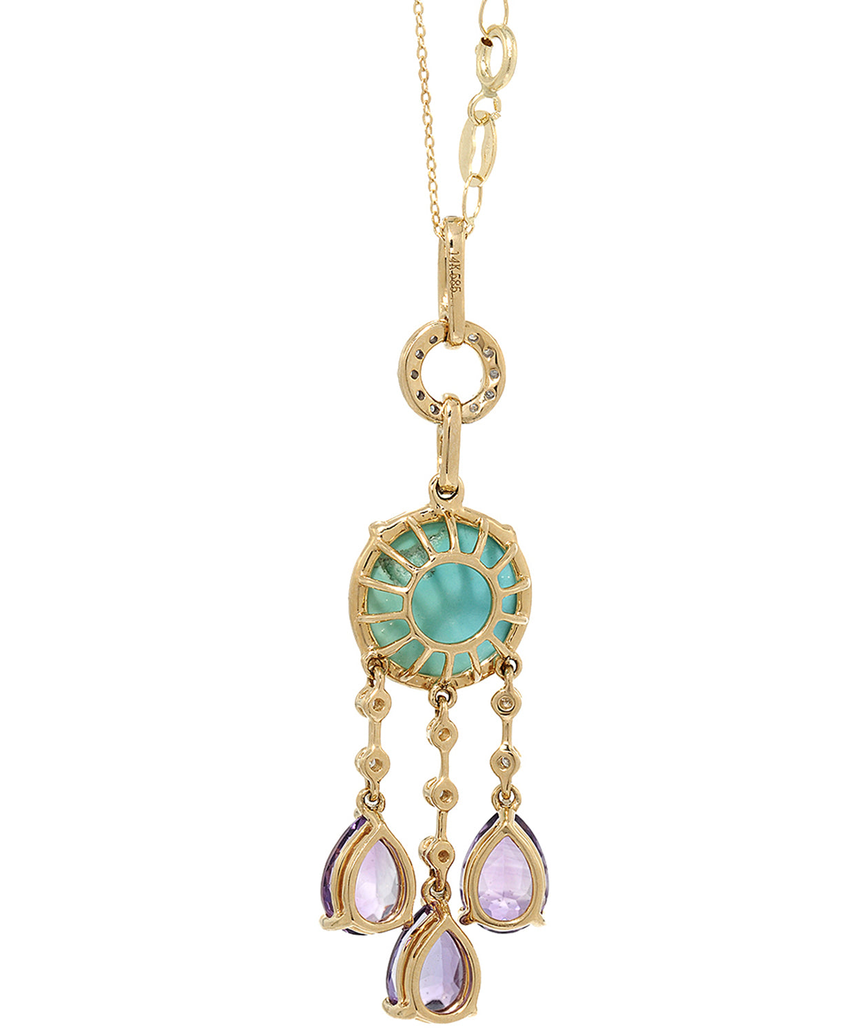 4.92 ctw Natural Turquoise, Amethyst and Diamond 14k Gold Pendant With Chain View 2