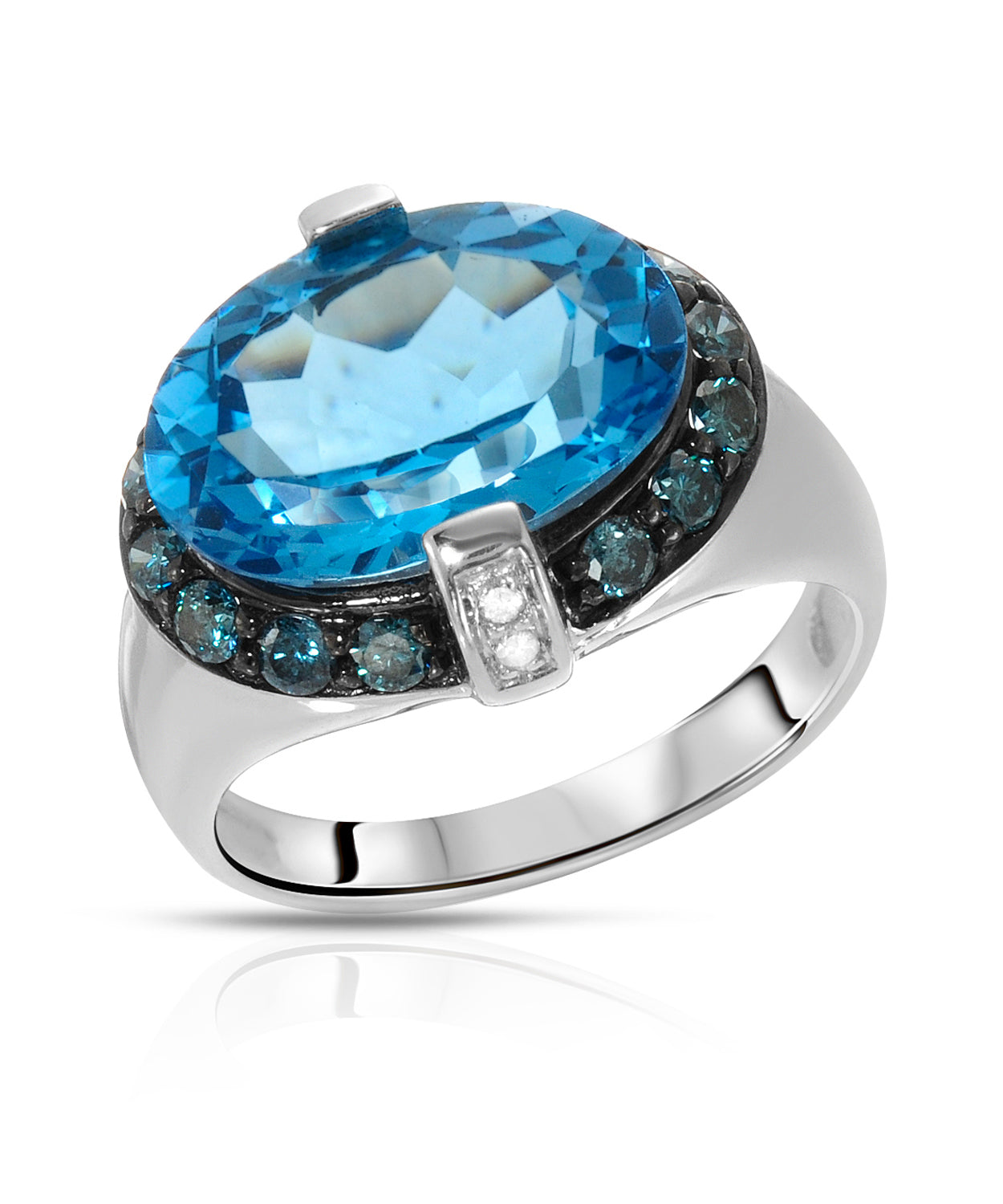 6.98 ctw Natural Sky Blue Topaz and Fancy Blue Diamond 14k Gold Halo Ring View 1