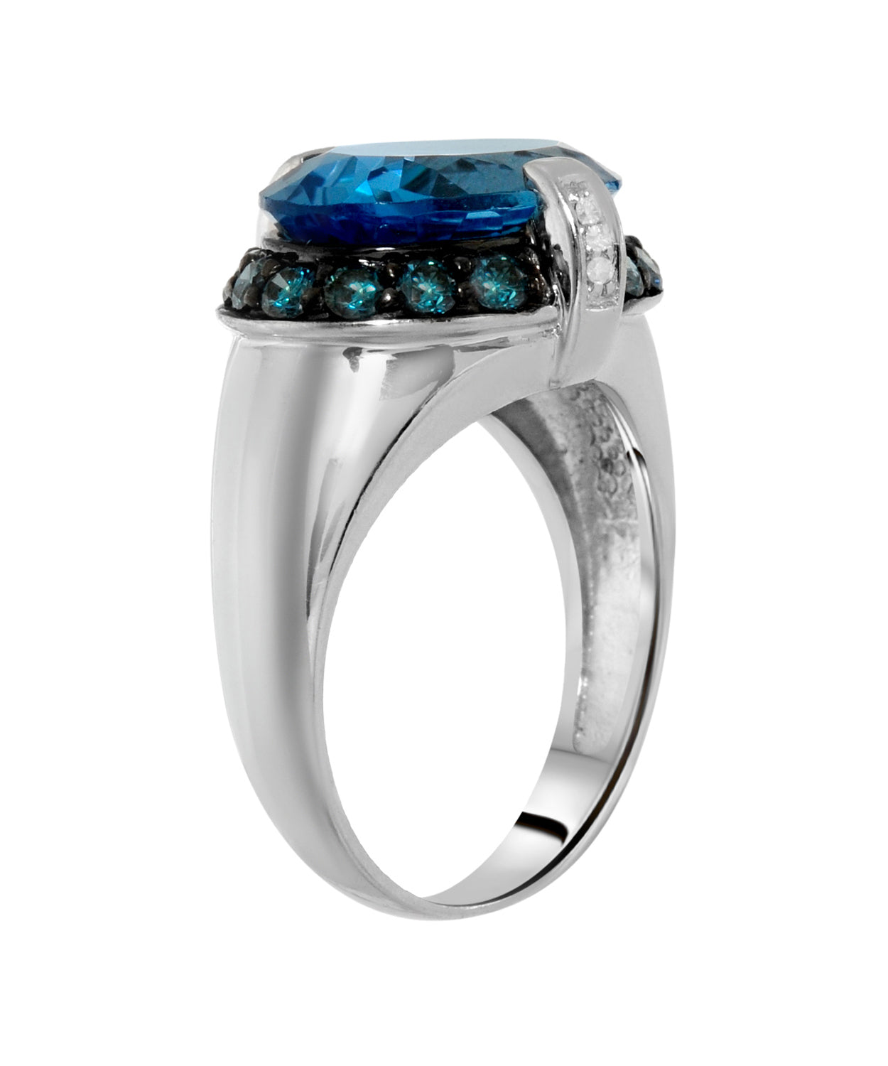 6.98 ctw Natural Sky Blue Topaz and Fancy Blue Diamond 14k Gold Halo Ring View 2