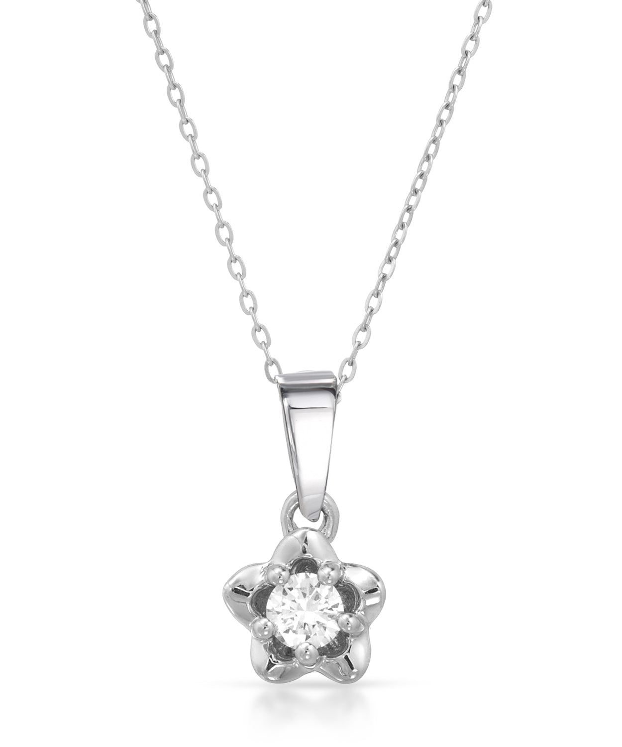 Premium Diamond 14k White Gold Baby Star Pendant With Chain View 1