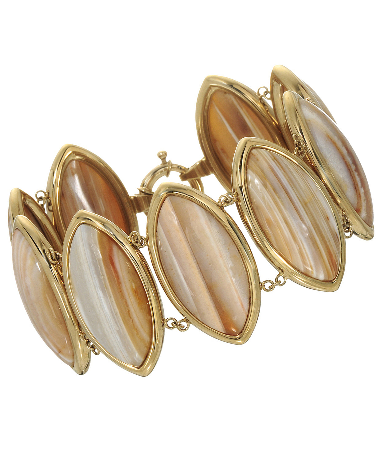 Glamour Collection 168.75 ctw Natural Bamboo Agate 14k Gold Electoform Marquise Bracelet View 1