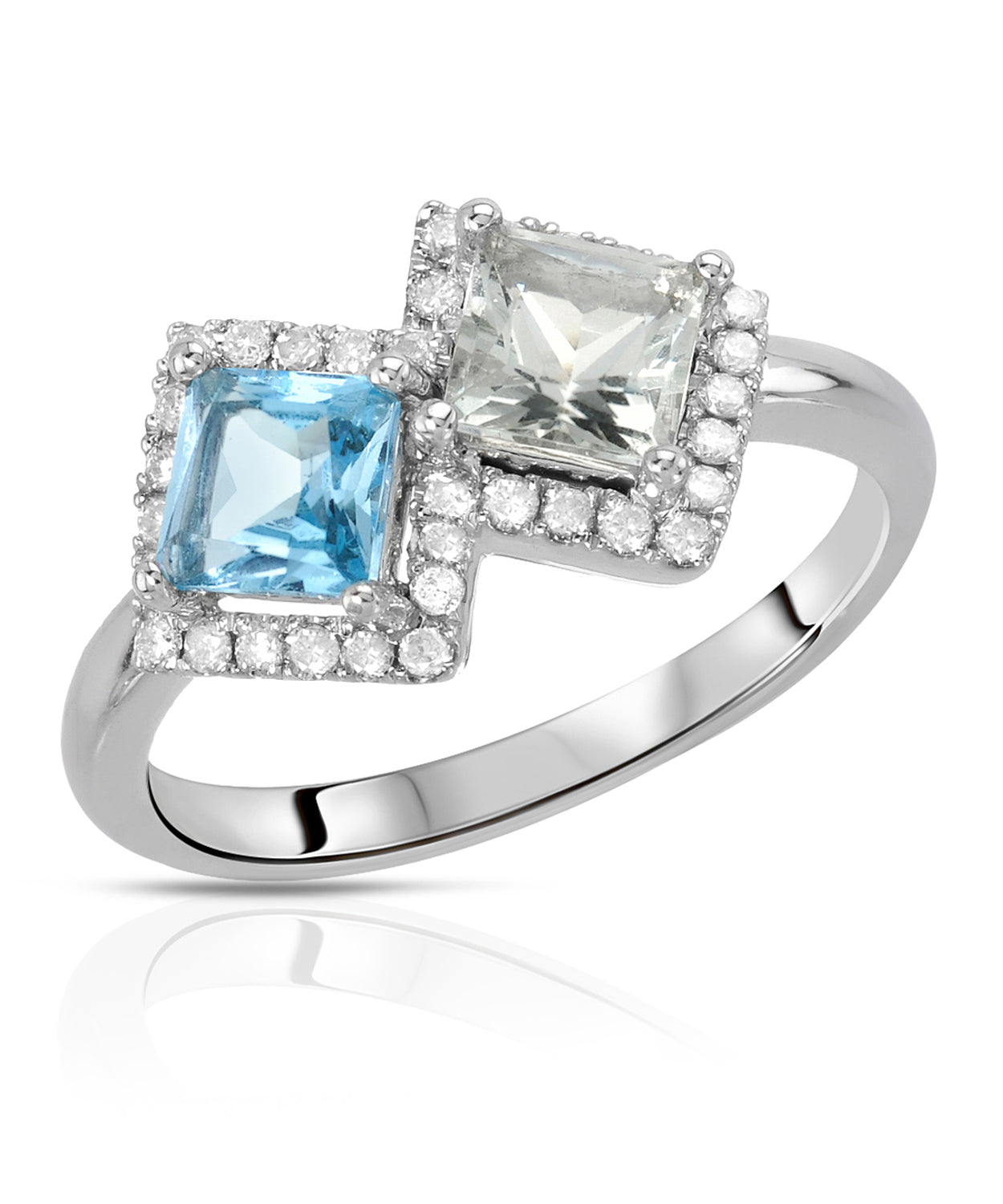 1.57 ctw Natural Sky Blue Topaz, Green Amethyst and Diamond 14k Gold Two-Stone Ring View 1