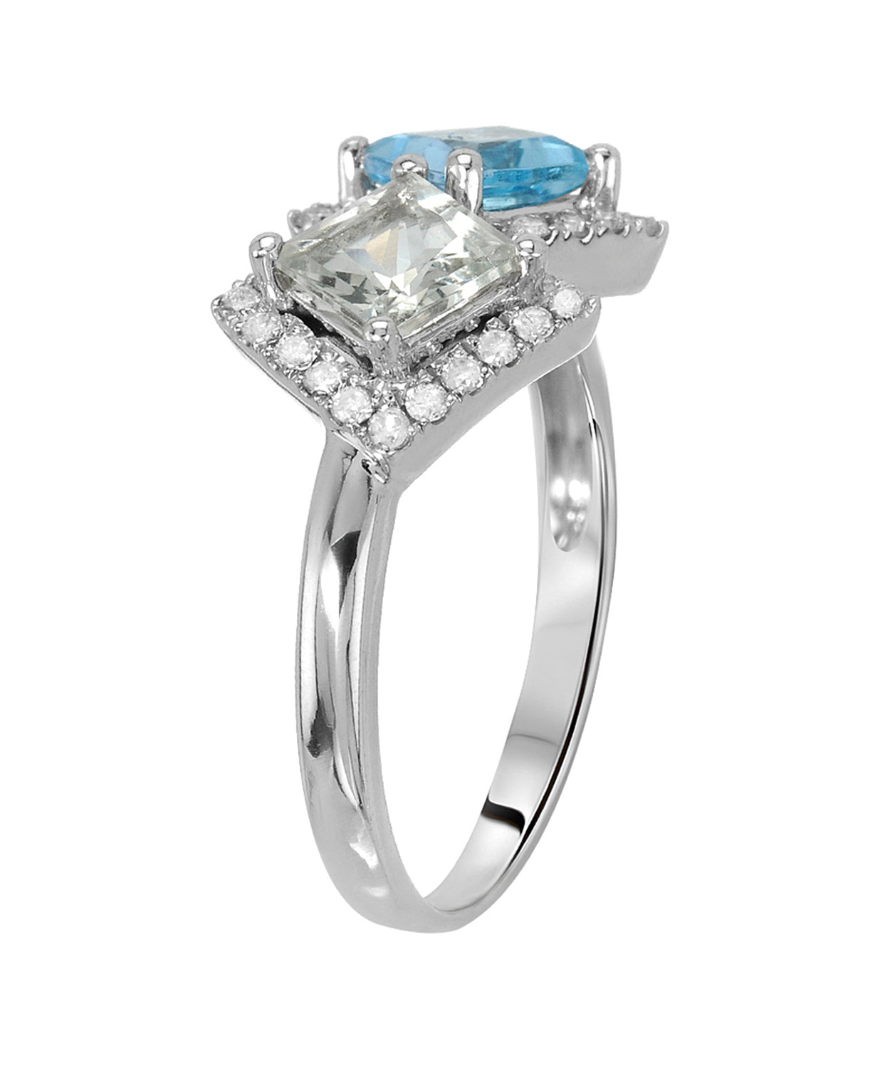 1.57 ctw Natural Sky Blue Topaz, Green Amethyst and Diamond 14k Gold Two-Stone Ring View 2