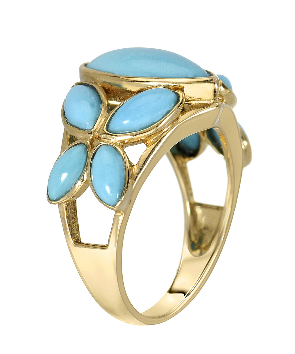 4.42 ctw Natural Turquoise 14k Gold Marquise Right Hand Ring View 2