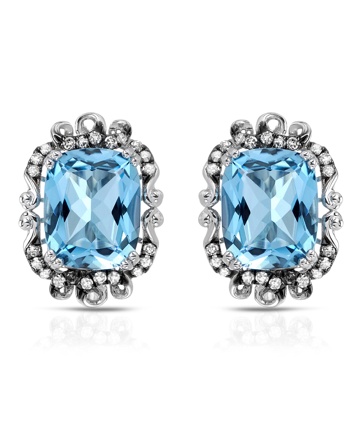 6.54 ctw Natural Sky Blue Topaz and Diamond 14k Gold Victorian Style Earrings View 1
