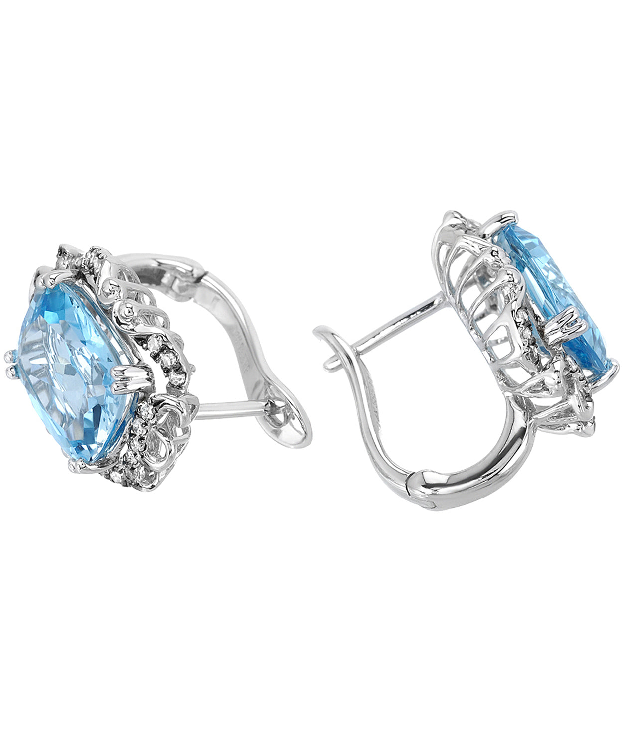 6.54 ctw Natural Sky Blue Topaz and Diamond 14k Gold Victorian Style Earrings View 2