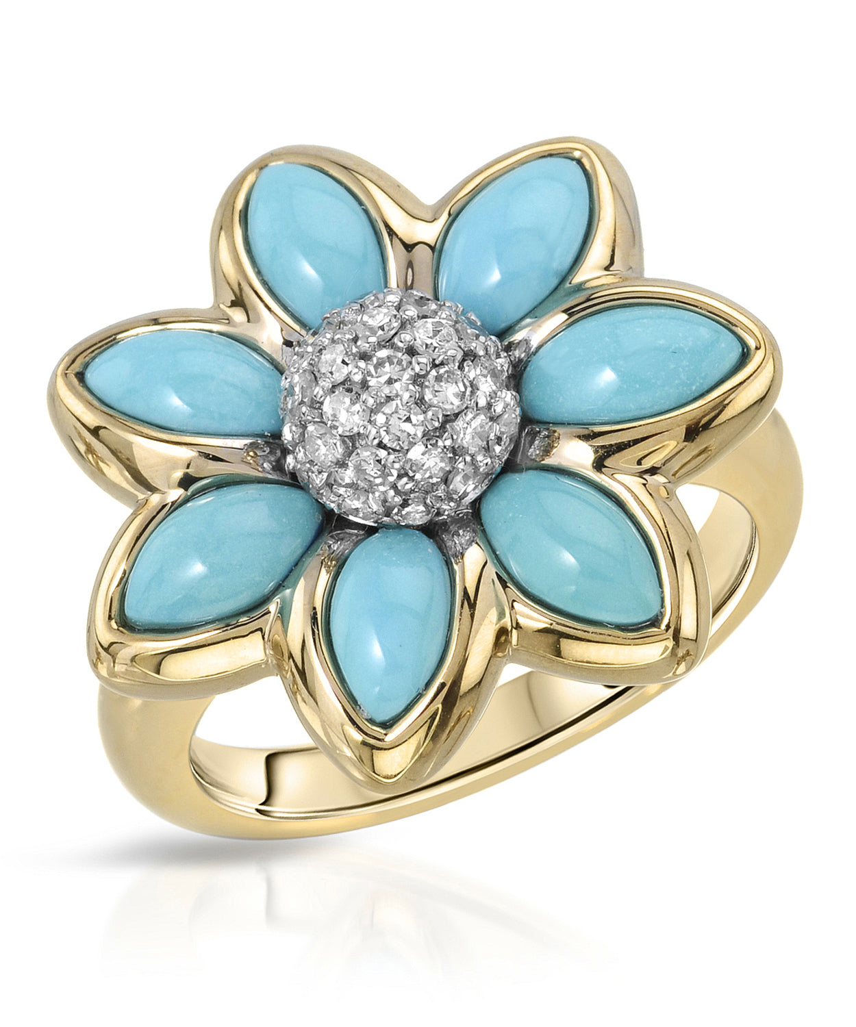 3.24 ctw Natural Turquoise and Diamond 14k Gold Electoform Flower Ring View 1