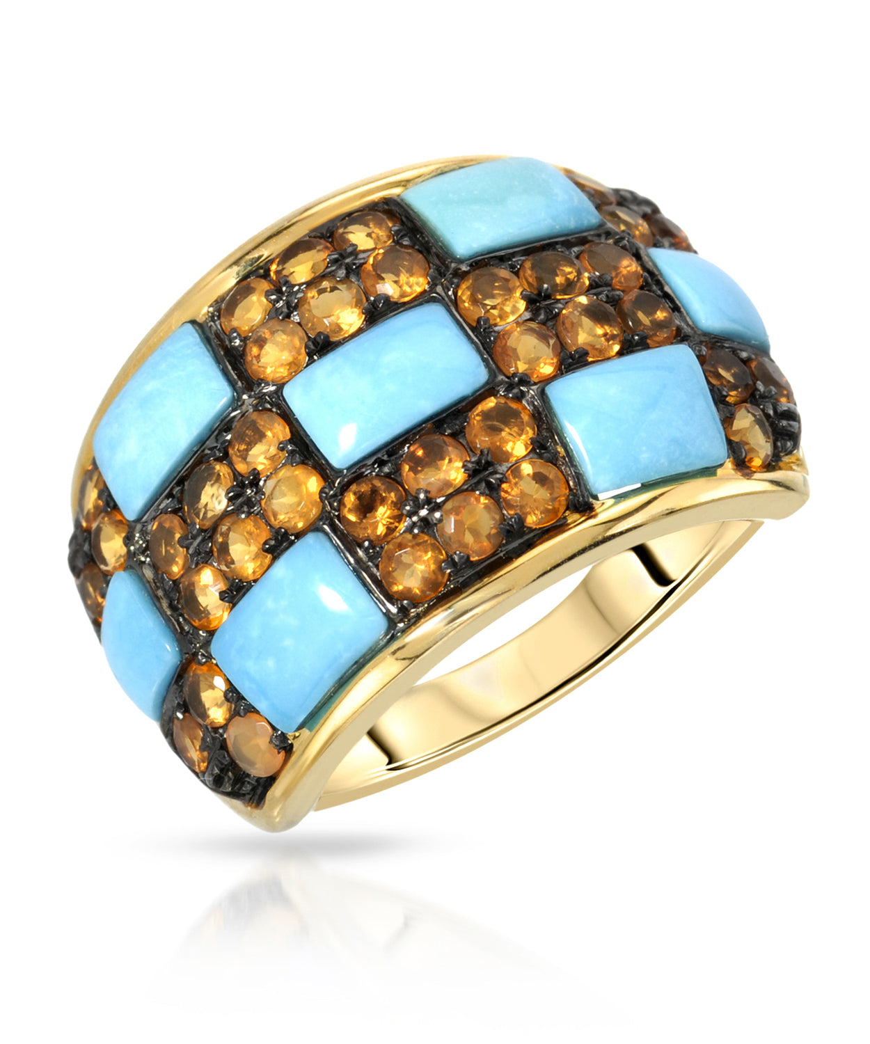 3.13 ctw Natural Turquoise and Fire Opal 14k Gold Ring View 1