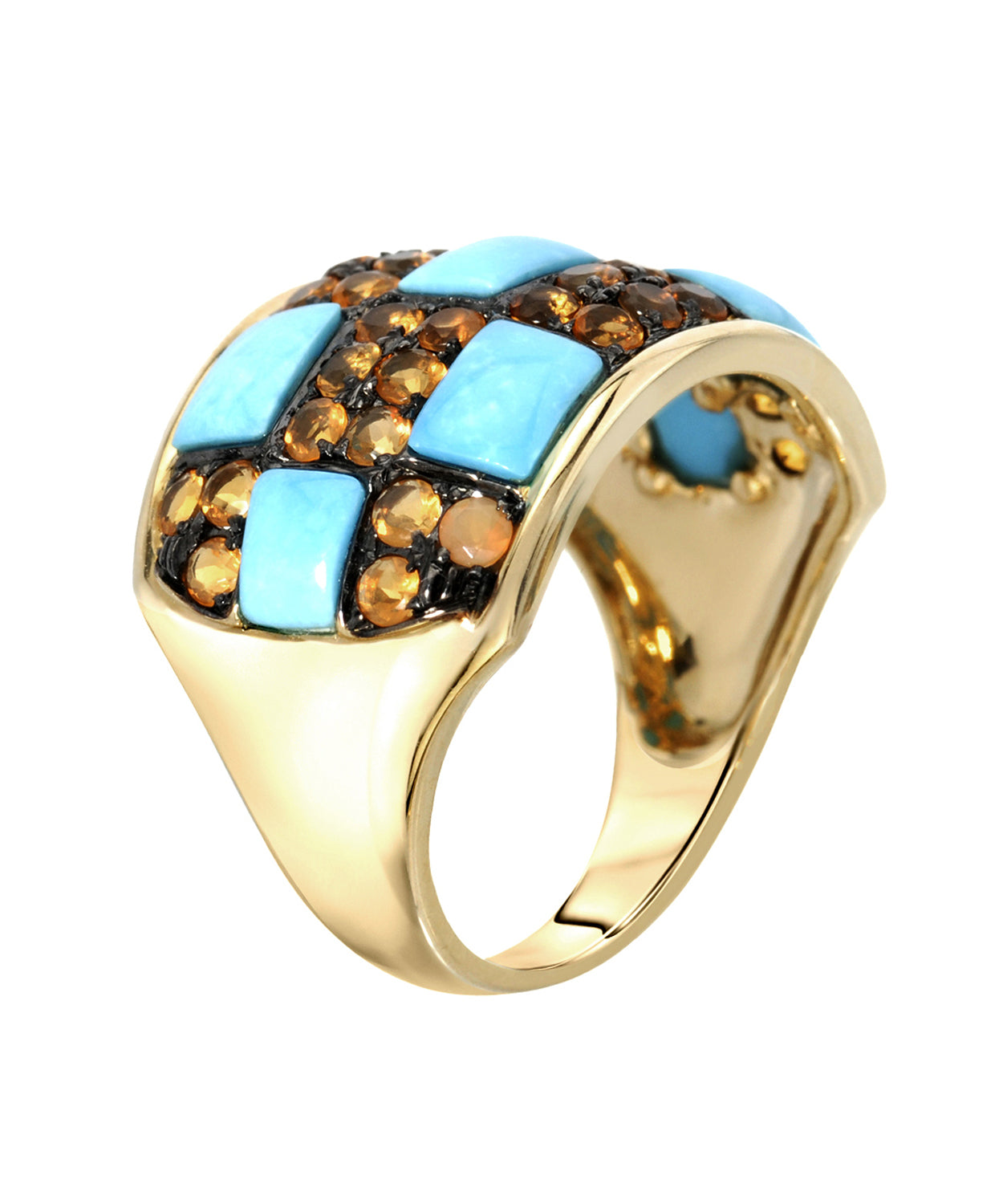 3.13 ctw Natural Turquoise and Fire Opal 14k Gold Ring View 2