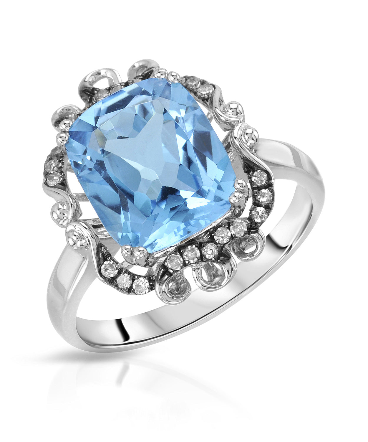 4.40 ctw Natural Sky Blue Topaz and Diamond 14k Gold Victorian Style Ring View 1
