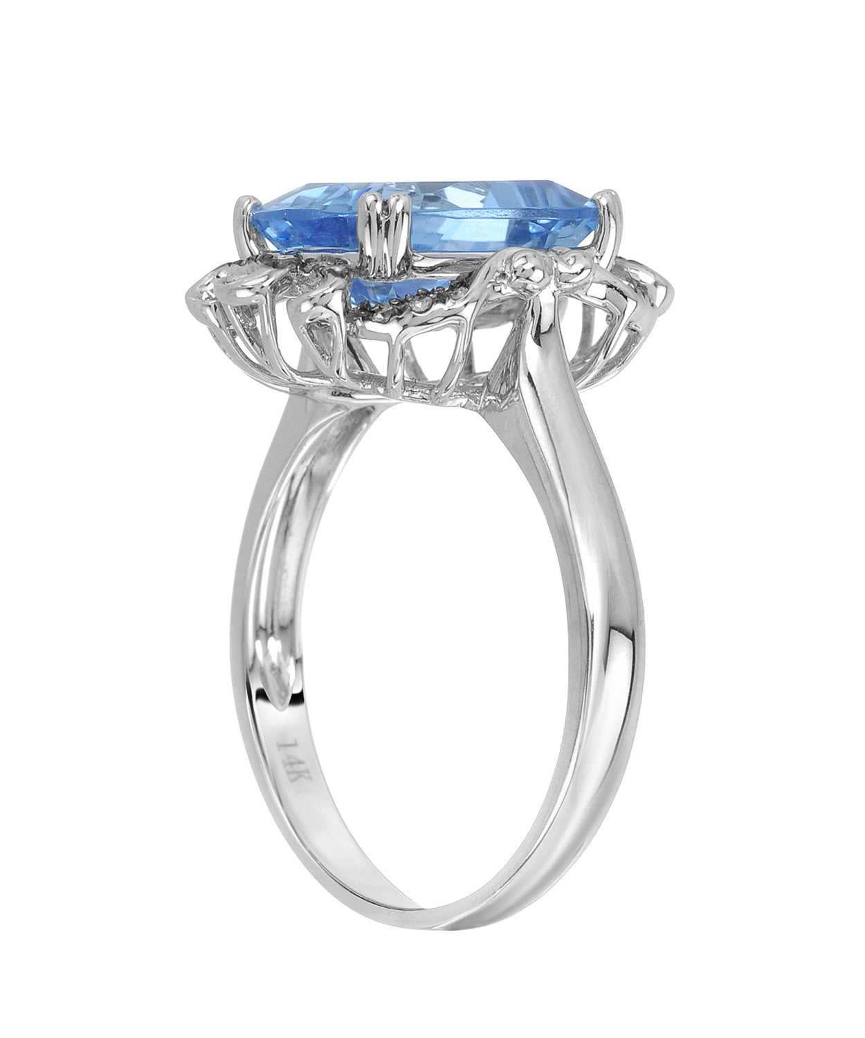 4.40 ctw Natural Sky Blue Topaz and Diamond 14k Gold Victorian Style Ring View 2
