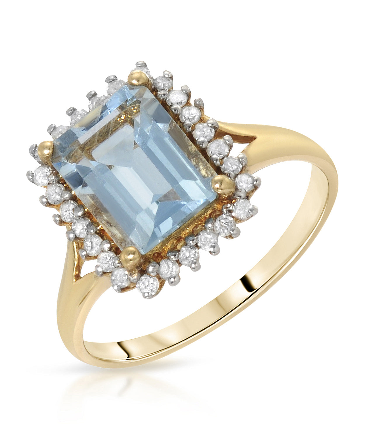 2.34 ctw Natural Icy Sky Blue Aquamarine and Diamond 14k Gold Rectangle Ring View 1