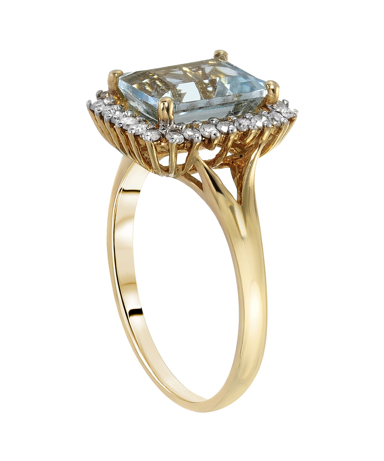 2.34 ctw Natural Icy Sky Blue Aquamarine and Diamond 14k Gold Rectangle Ring View 2