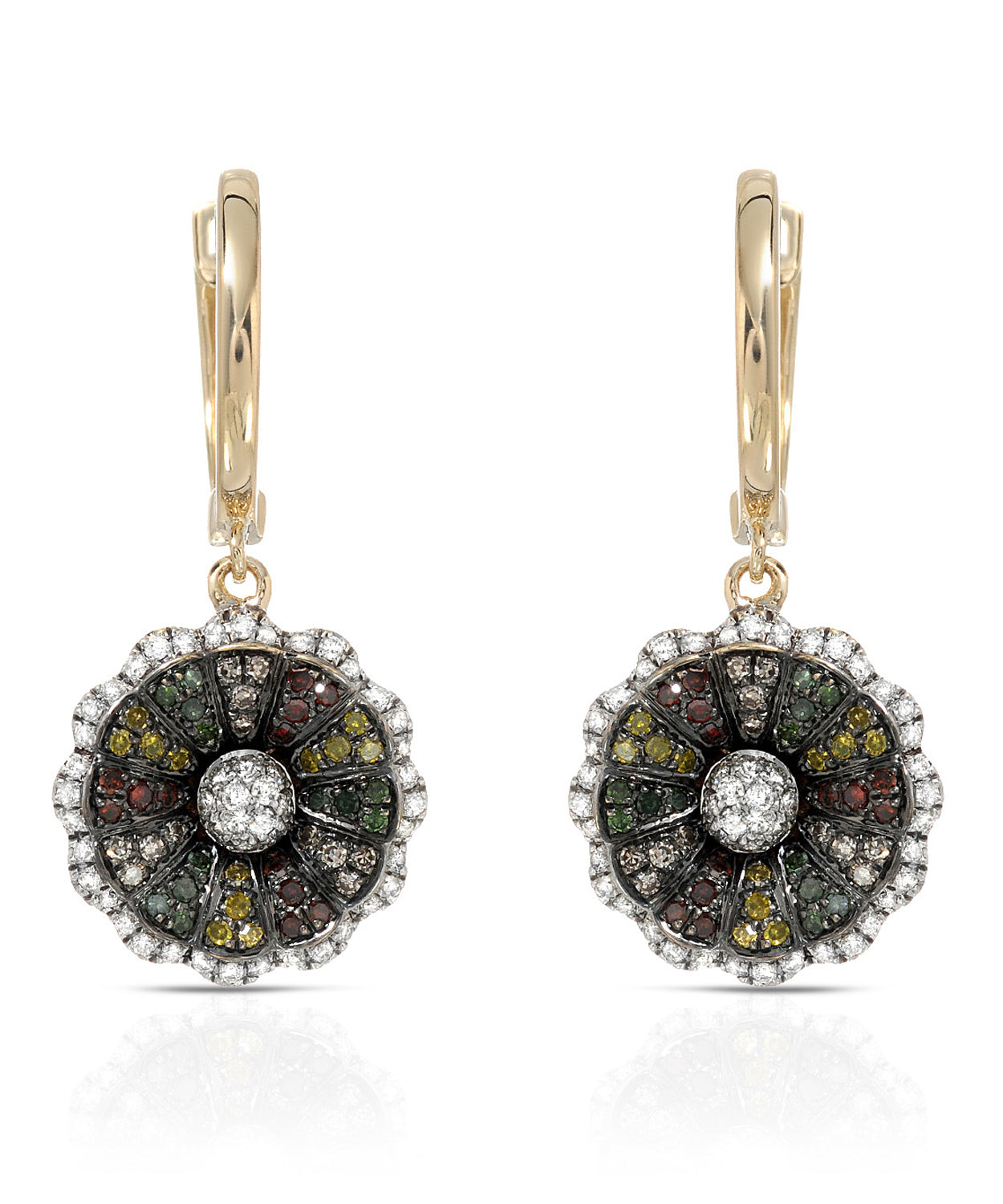 0.51 ctw Fancy Multicolor and White Diamonds 14k Yellow Gold Dangle Earrings View 1