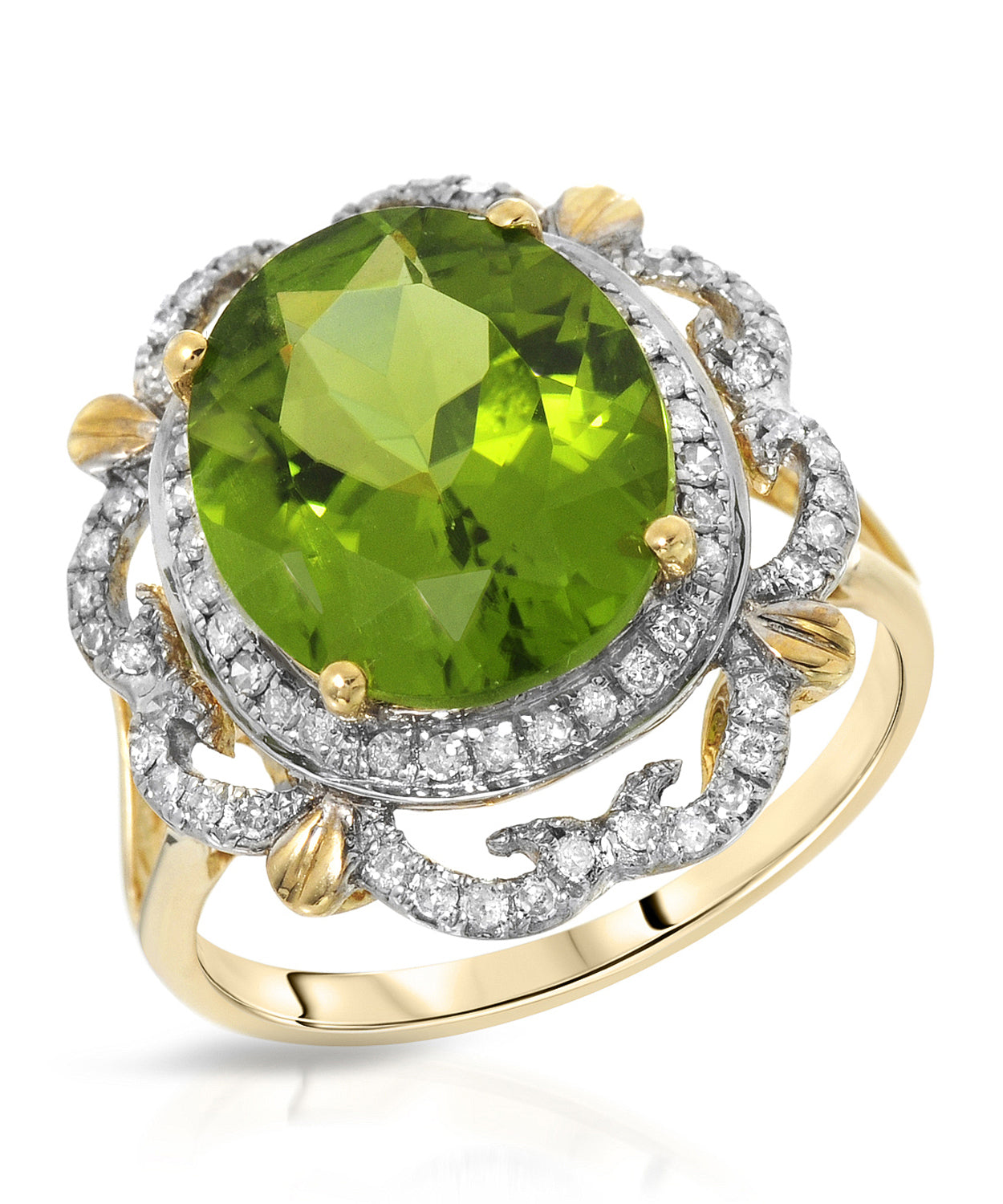 5.22 ctw Natural Lime Peridot and Diamond 14k Gold Halo Cocktail Ring View 1