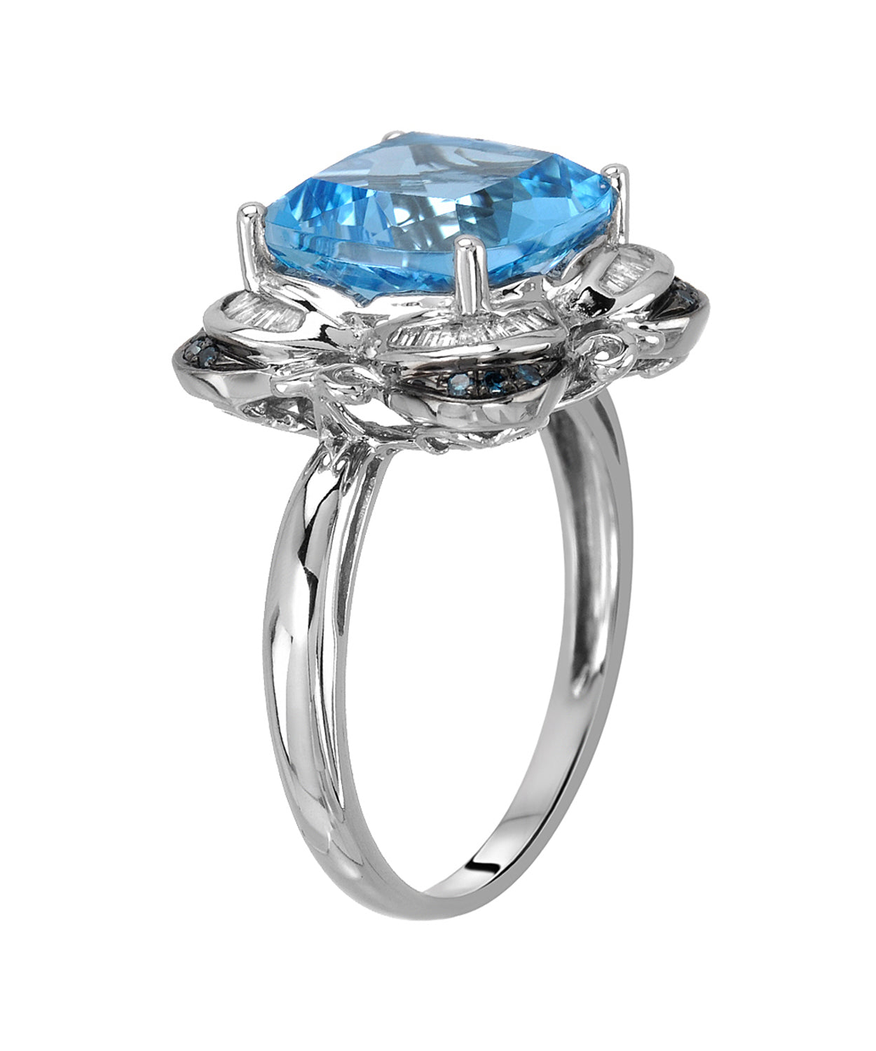 5.52 ctw Natural Sky Blue Topaz and Diamond 14k Gold Victorian Style Ring View 2