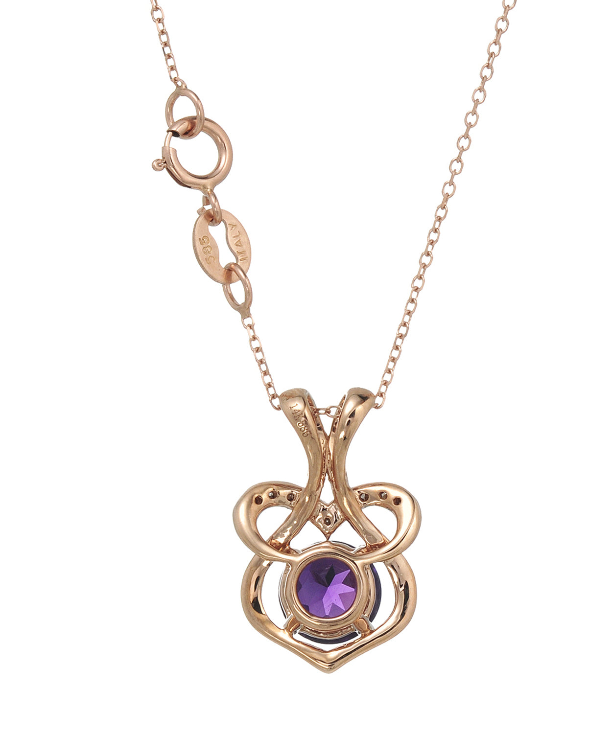 0.85 ctw Natural Amethyst and Diamond 14k Gold Pendant With Chain View 2