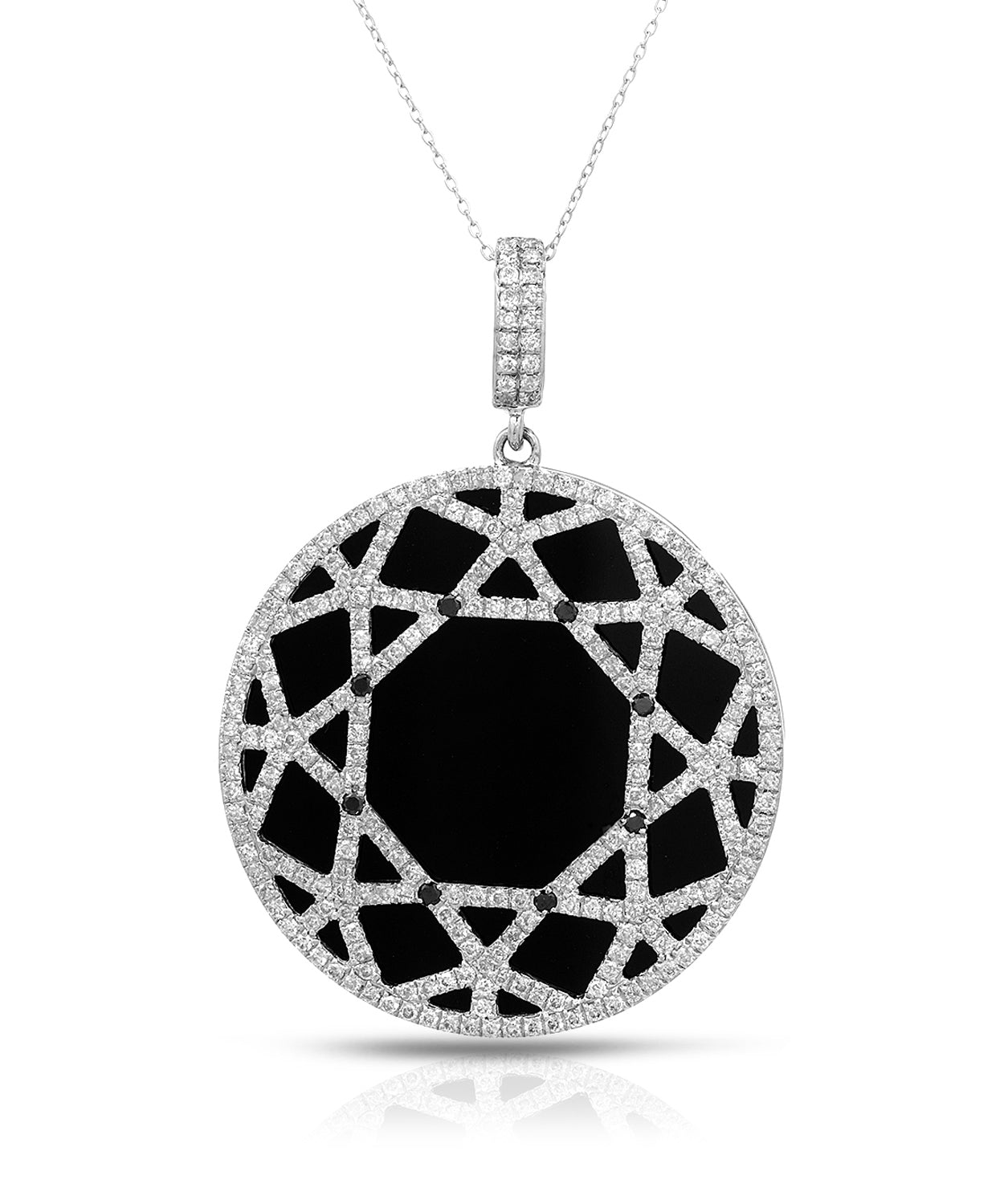 Black & White Collection 9.81 ctw Natural Black Onyx and Diamond 18k Gold Pendant With Chain View 1