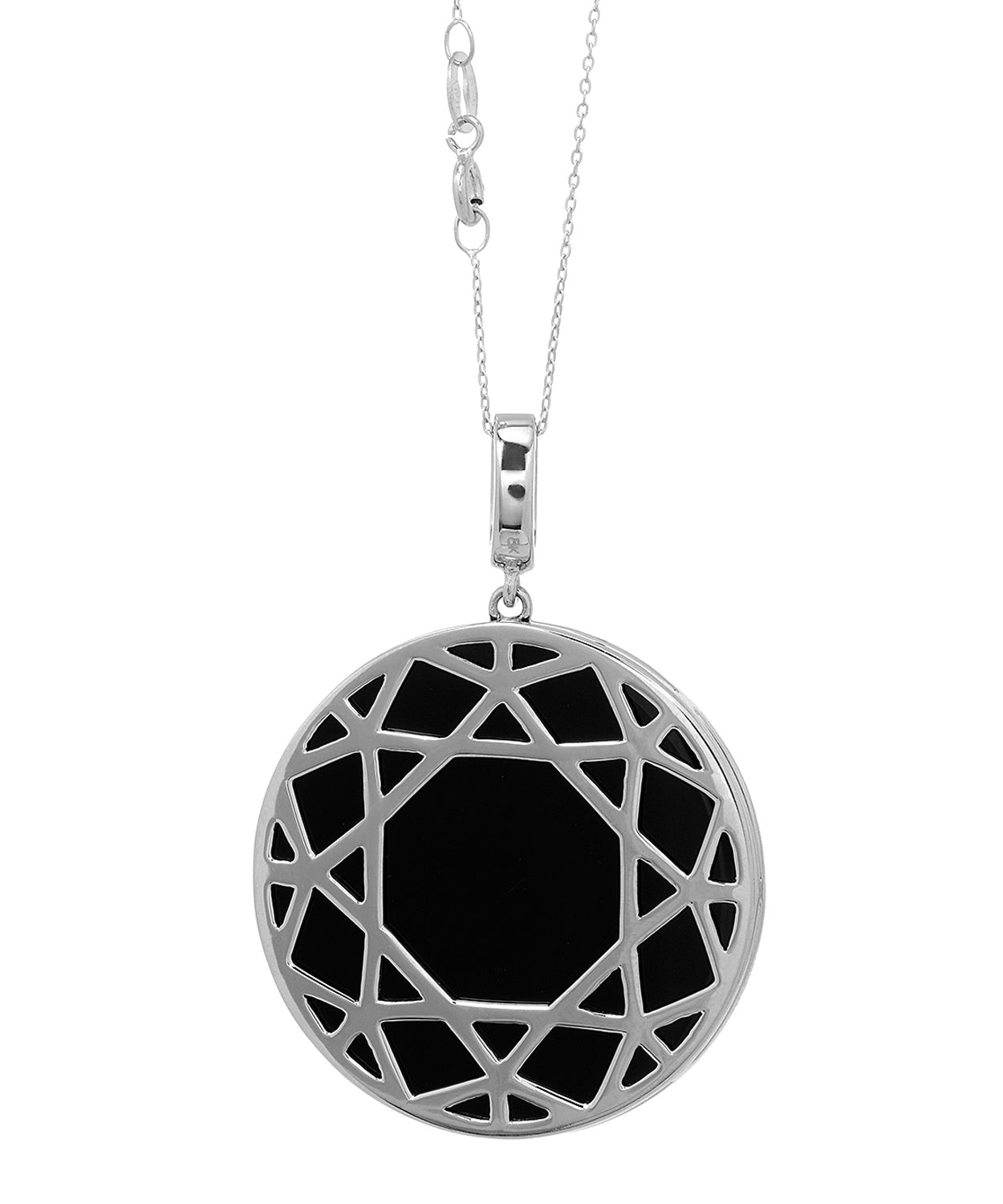 Black & White Collection 9.81 ctw Natural Black Onyx and Diamond 18k Gold Pendant With Chain View 2
