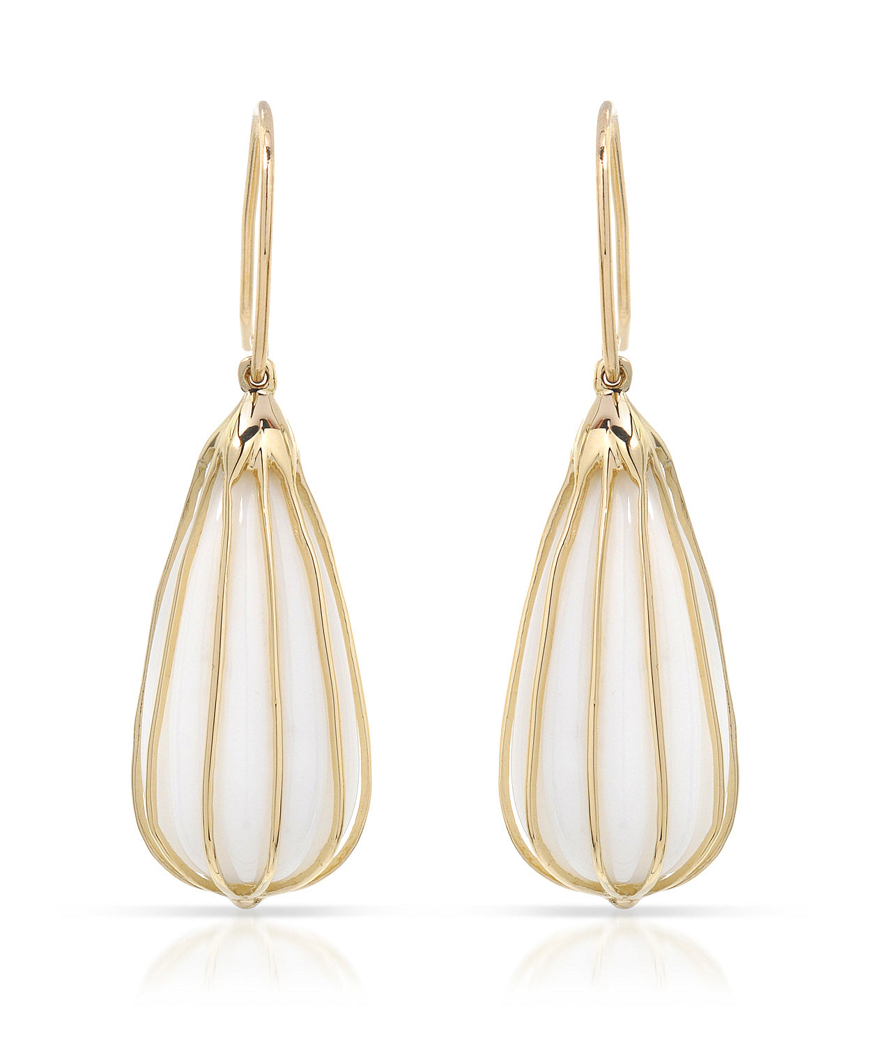 17.18 ctw Natural White Agate 14k Yellow Gold Teardrop Dangle Earrings View 1