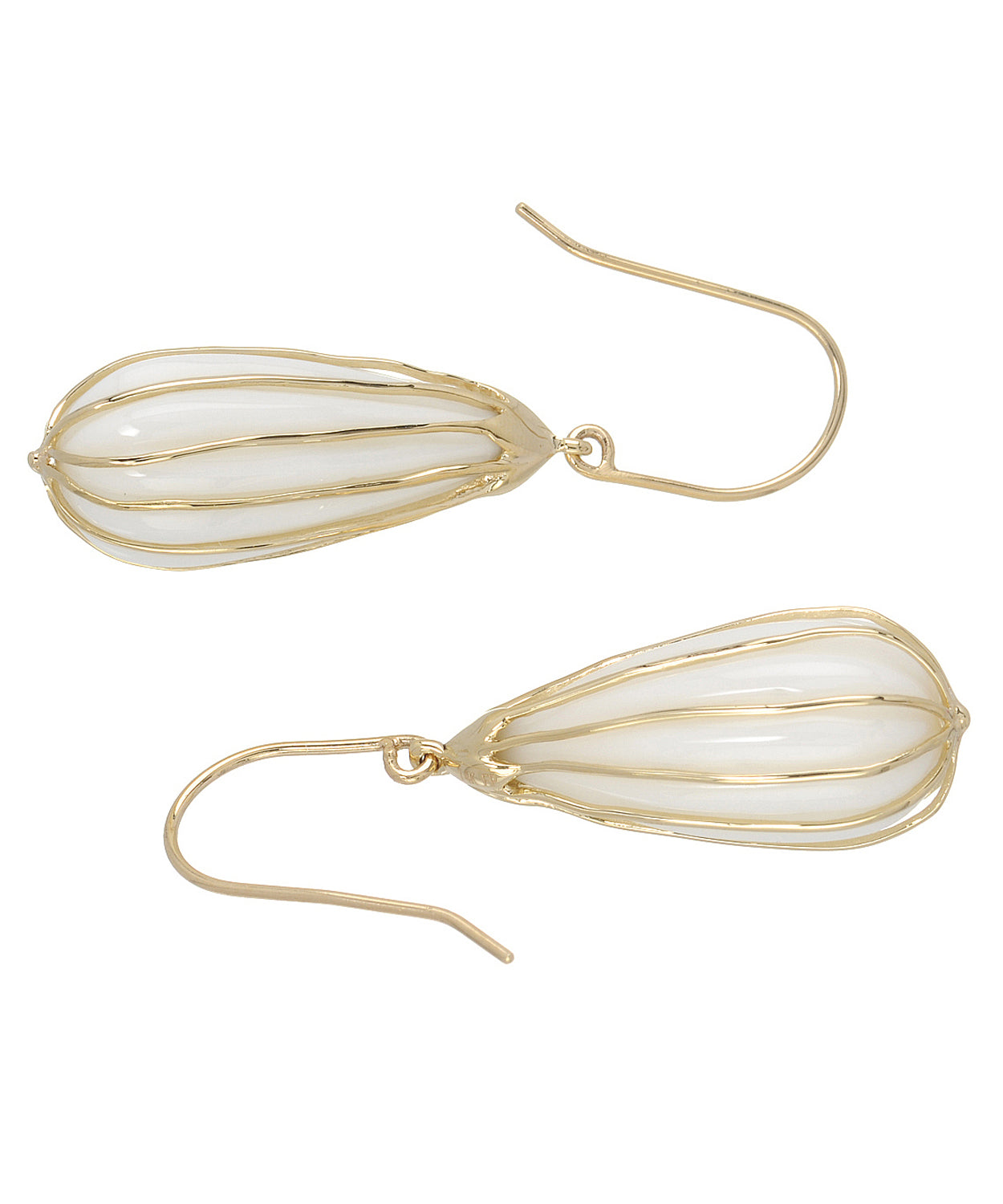 17.18 ctw Natural White Agate 14k Yellow Gold Teardrop Dangle Earrings View 2