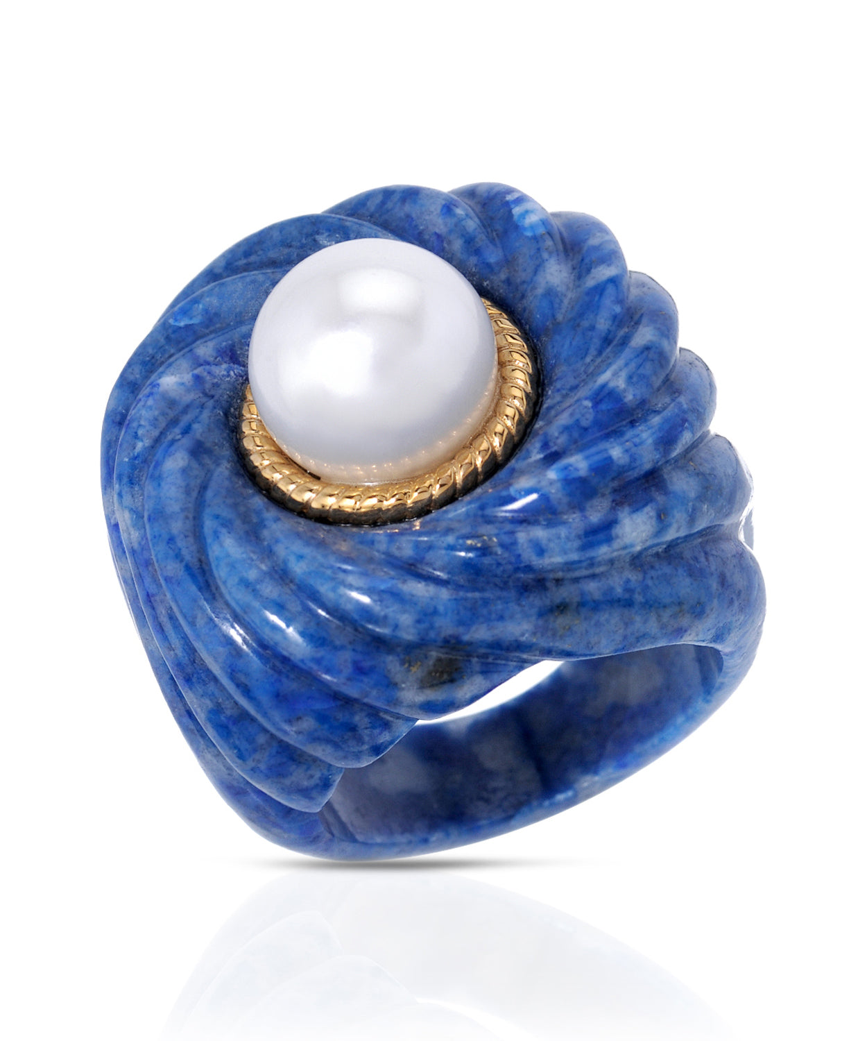 68.85 ctw Natural Freshwater Pearl and Blue Lapis Lazuli 14k Gold Bold Cocktail Ring View 1
