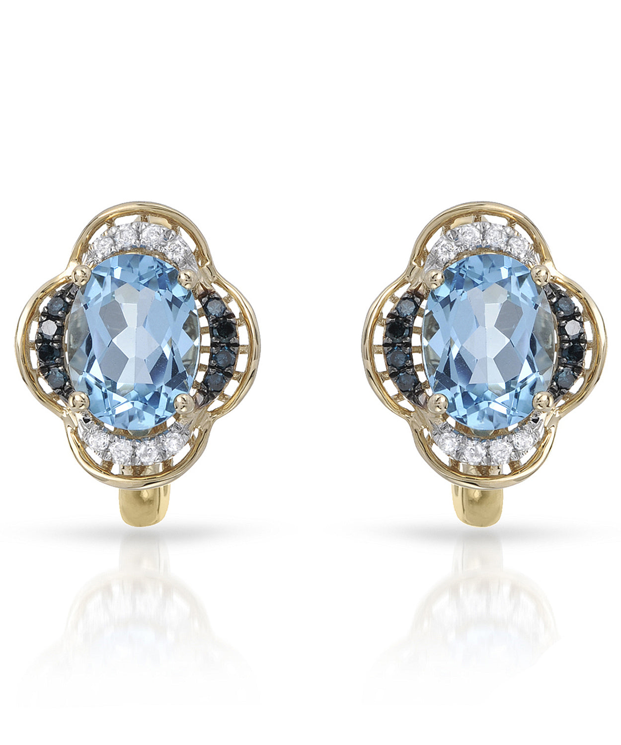 3.15 ctw Natural Sky Blue Topaz, Fancy Blue & White Diamonds 14k Yellow Gold Earrings View 1