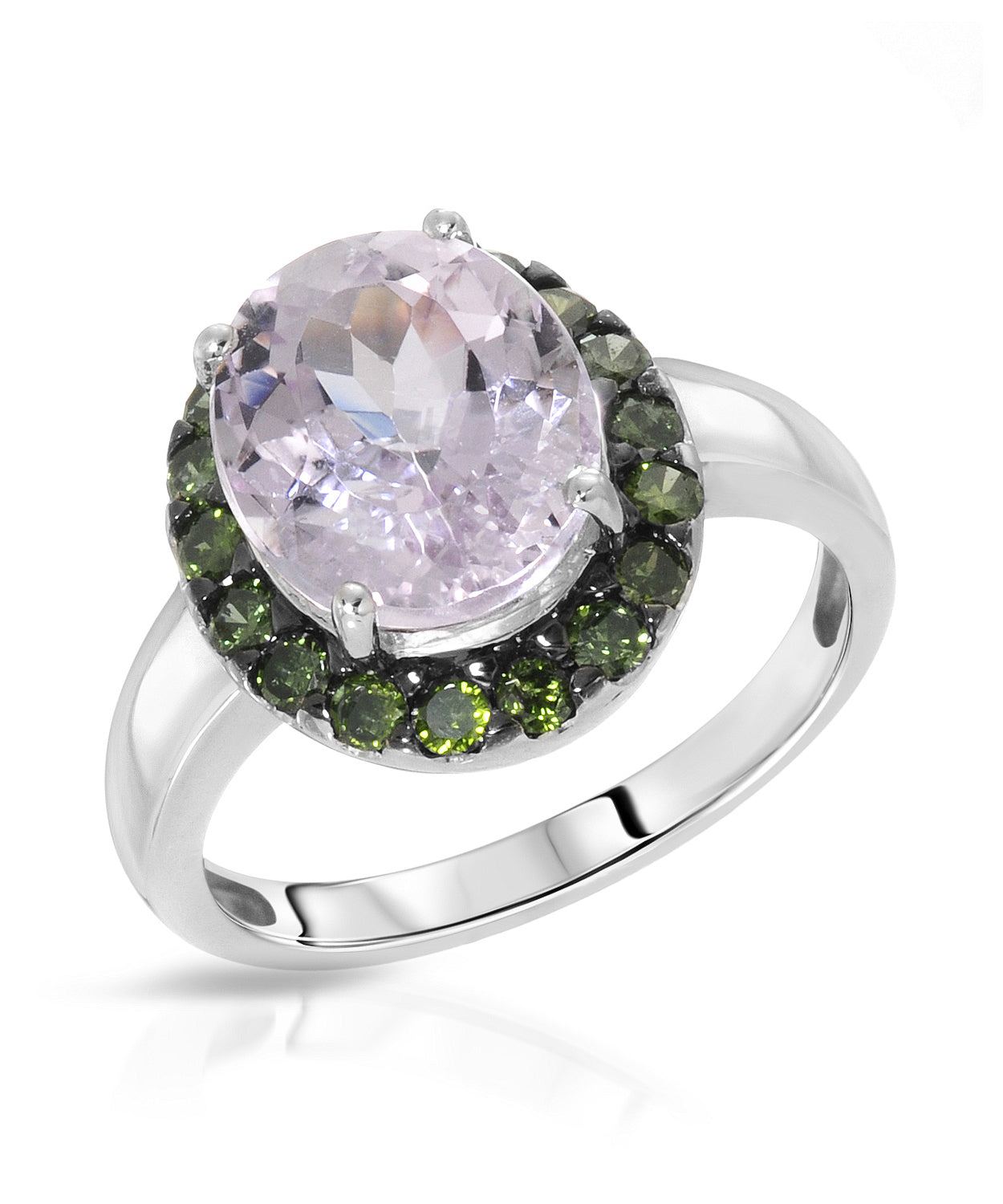 5.09 ctw Natural Pink Kunzite and Fancy Green Diamond 10k Gold Halo Ring View 1
